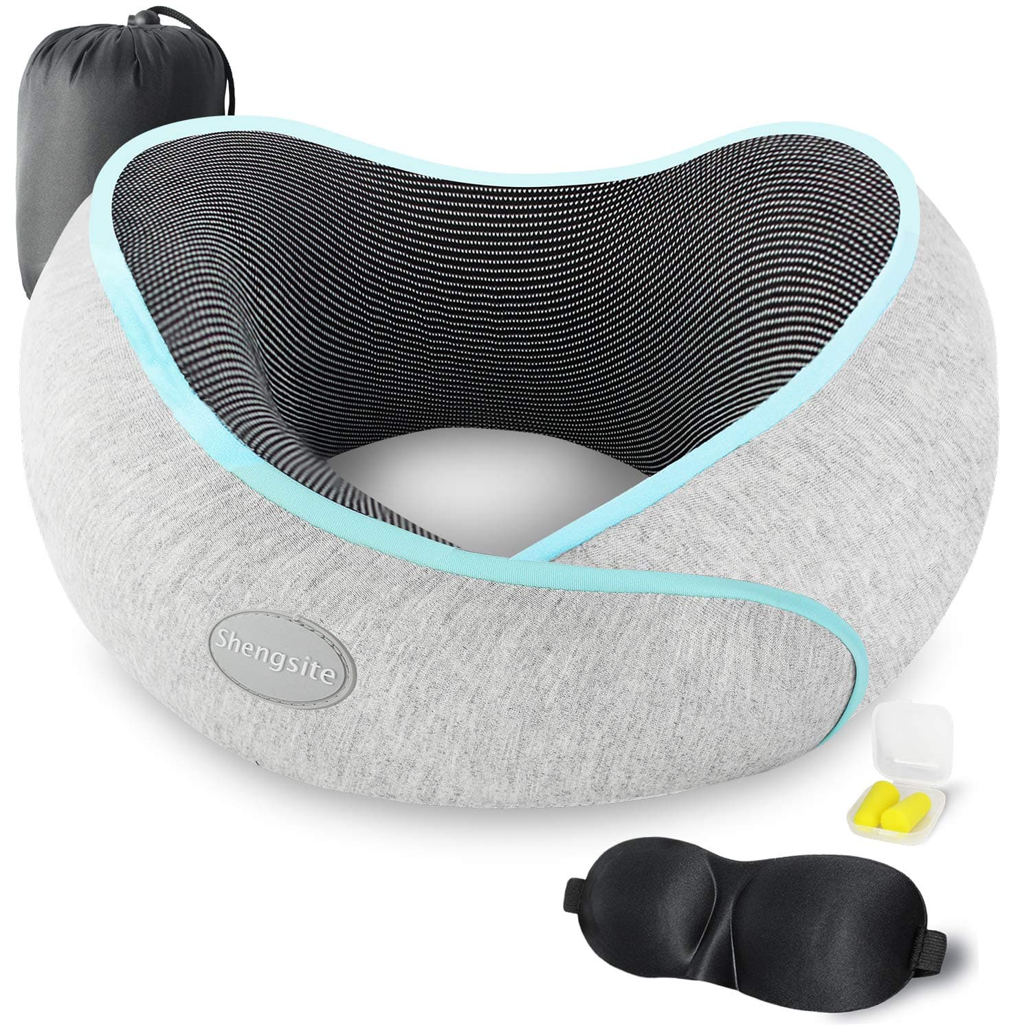 Travel Pillow, 100% Memory Foam Neck Pillow for Airplane Travel, Full Neck Chin Support Adjustable Airplane Pillow, Machine Washable Cover, with 3D Sleep Mask, Earplugs, and Travel Bag(Grey)