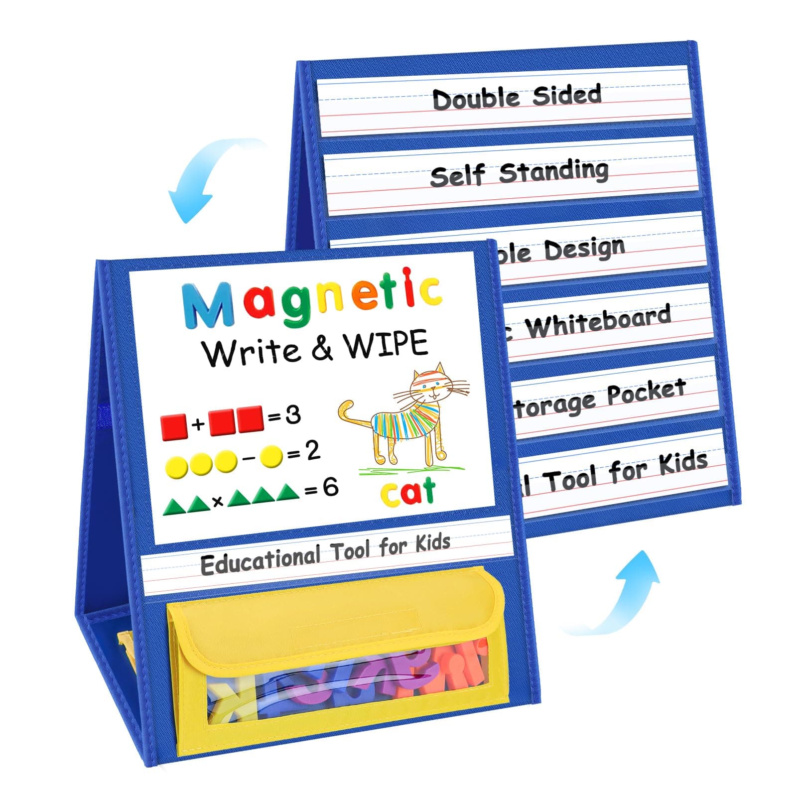 EAMAY Magnetic Desktop Tabletop Stands Pocket Chart Foldable Samll Dry Erase Board Classroom Tool for Kids Education (12W*15L, Magnetic)