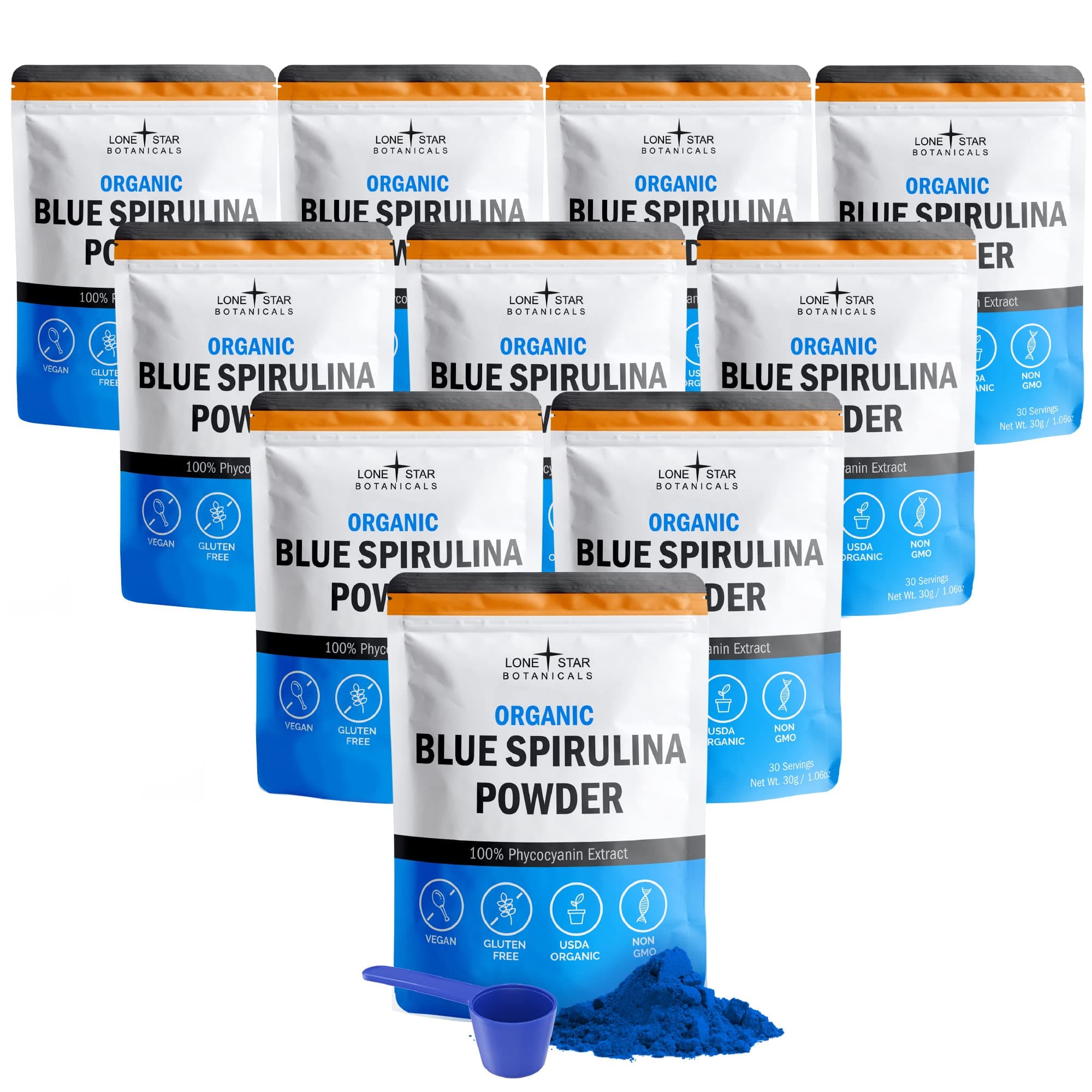 Organic Blue Spirulina Powder - 100% Pure Superfood Blue-Green Algae, Natural Food Coloring for Smoothies & Protein Drinks - Non GMO, Gluten-Free, Vegan + USDA Certified, 300 Servings, No Fishy Smell