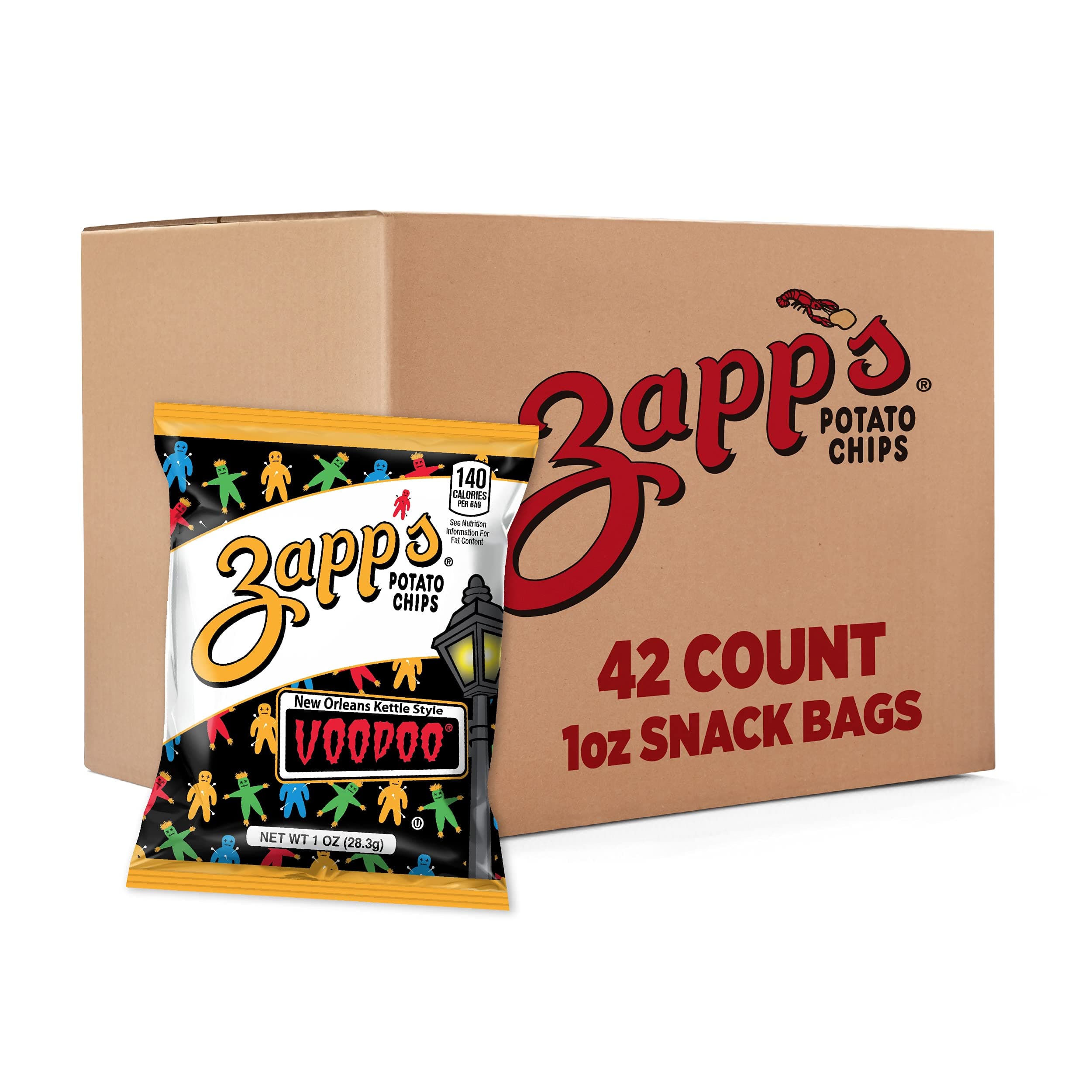 Zapp's New Orleans Kettle-Style Potato Chips, Voodoo Flavor (1 oz Bags, 42 Count), Crunchy Chips with Salt & Vinegar Tang and Smoky BBQ Sweetness, Gluten Free, Perfect On-The-Go Snack