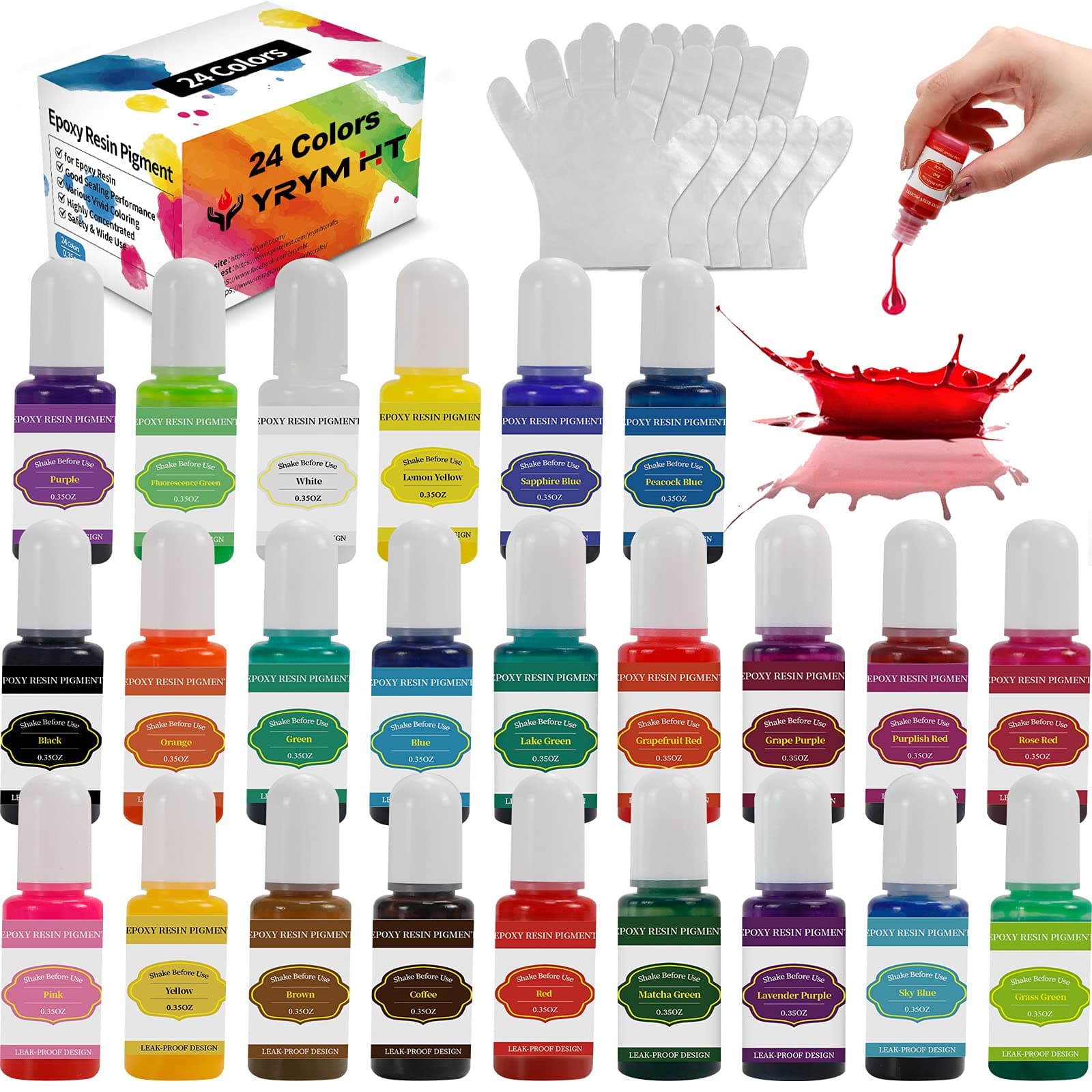 Epoxy Resin Pigment Liquid - 24 Colors Translucent Non-Toxic Epoxy Resin Dye for Resin Coloring, Resin Jewelry Making - High Concentrated Epoxy Resin Color Pigment for Art, Paint, Crafts - 0.35oz Each