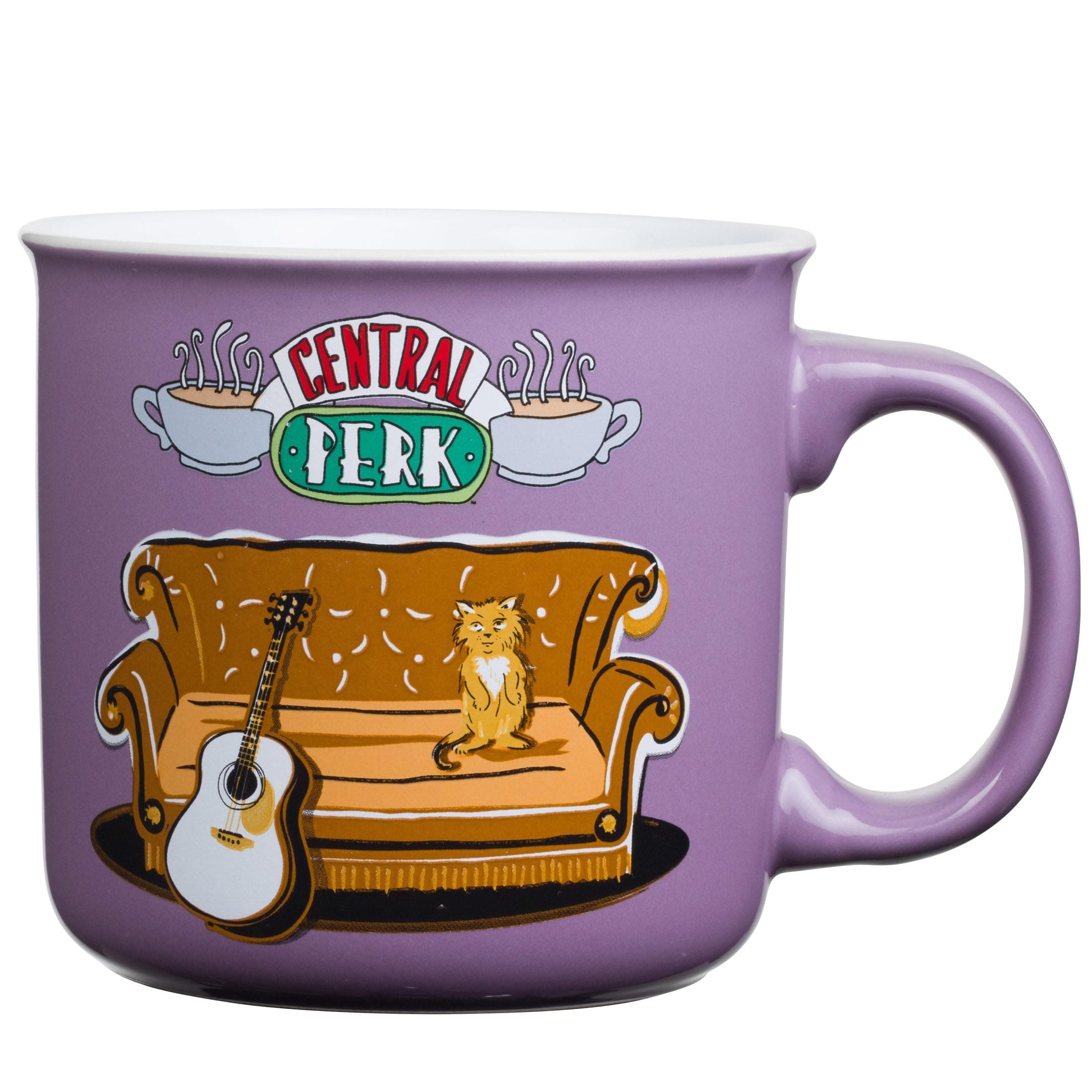 Friends Central Perk Smelly Cat Large Ceramic Camper-Style Coffee Mug for Cappuccino, Latte, Hot Cocoa or Hot Tea, 20 Ounces