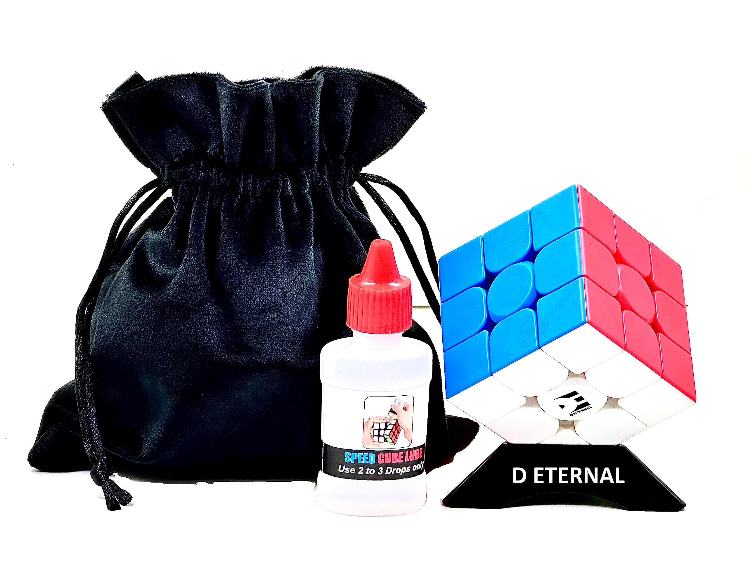 D ETERNAL High Speed Cube Combo Set of 3x3 Stickerless with Cubic Stand Cubes Lube & Pouch Bag for Puzzle Game Toy(1 Pieces)