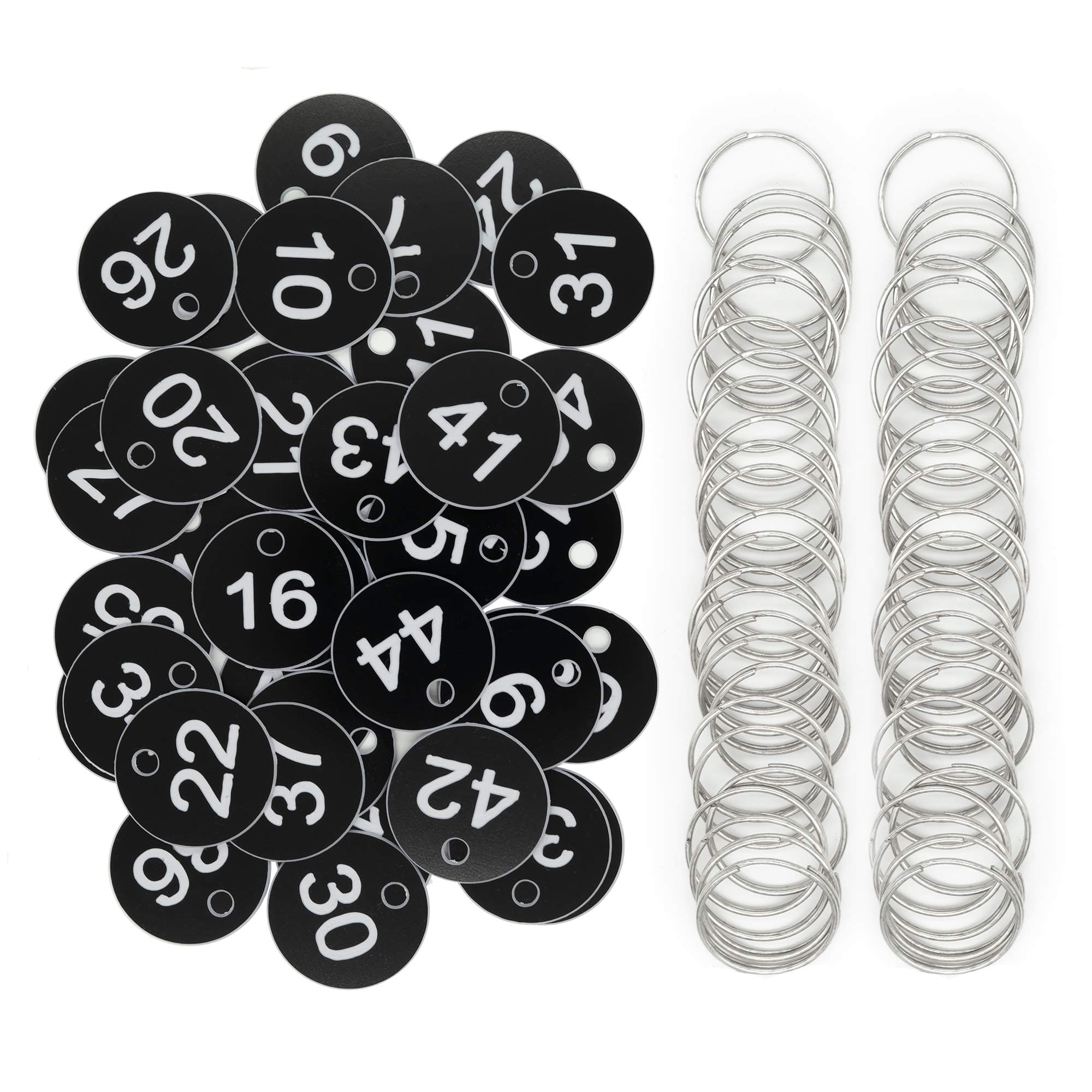 Plastic ID Number Tags Key Tags with Key Rings (1-100, Black)