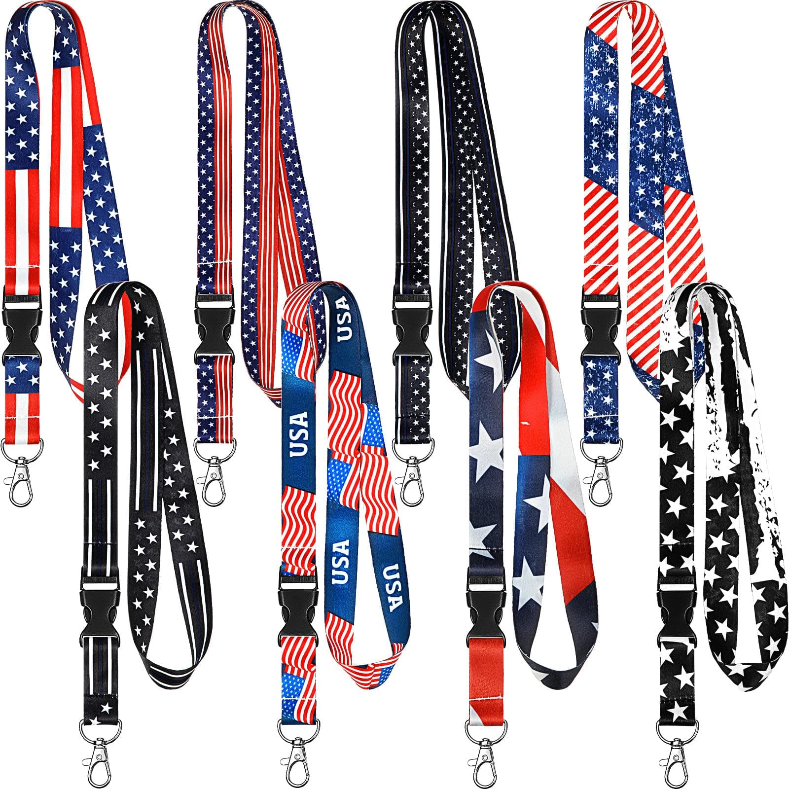 Outus 8 Pieces Key Lanyard, ID Card Lanyards Neck Strap Key Chain Holder Wristlet Lanyard for Women Men (American Flag Style)