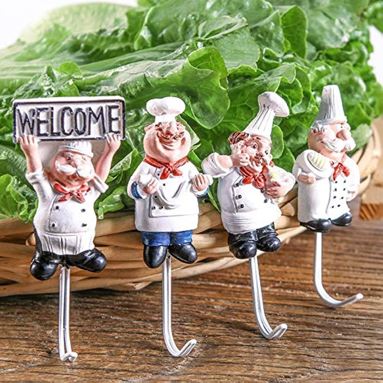 Cntqiang4Pcs Kitchen Cartoon Chef Style Resin Wall Hooks Decorative Cloth Towel Hooks Hanger