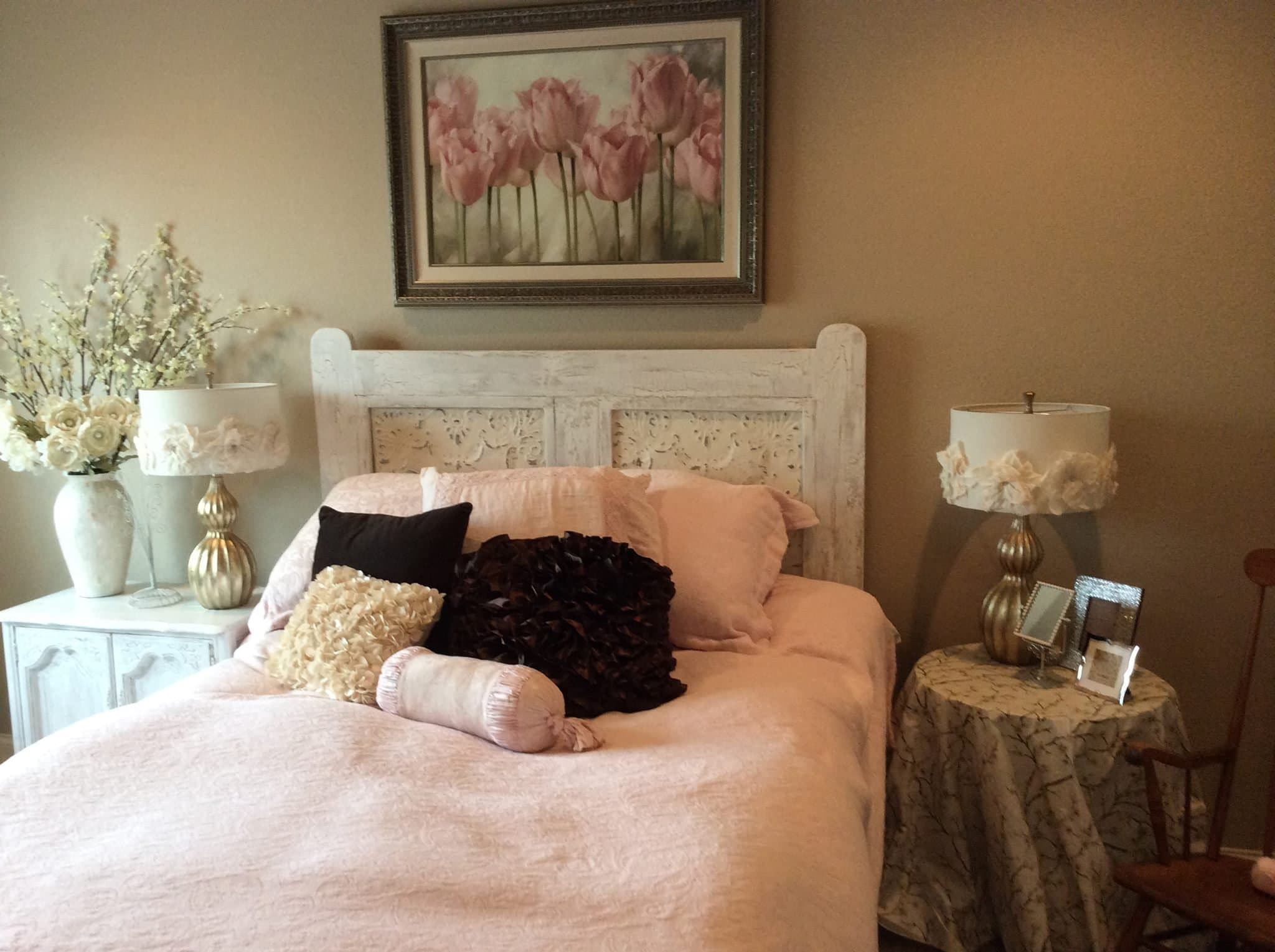 Twin Headboard, White Crackle Finish, Ceiling Tile in Headboard. Shabby Chic, Rustic Country Style. Wood Headboard.