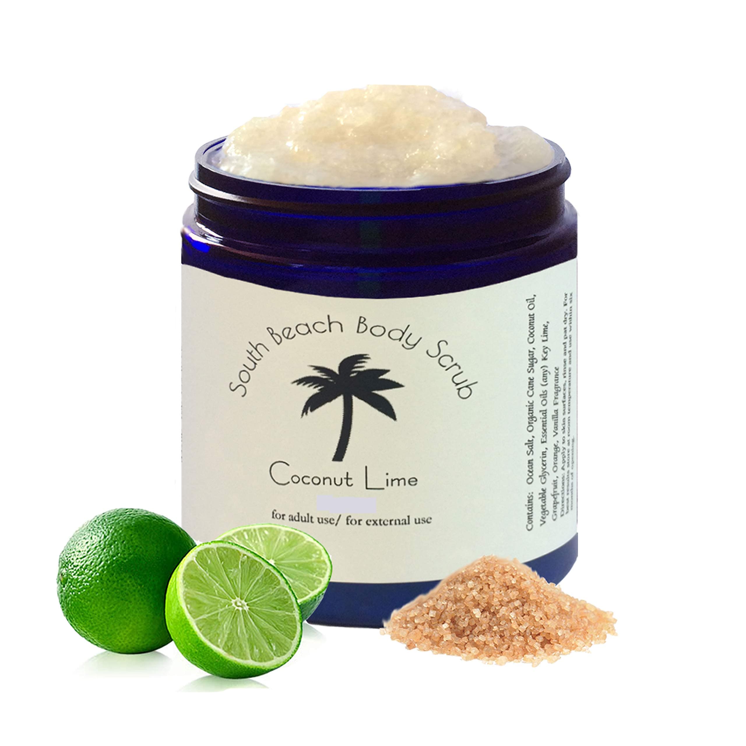 Scented Accented South Beach Body Scrub Coconut Lime Infused Essential Oil Fresh-Made Blended Body Scrub, Body Polish, Vegan Cruelty-Free Gentle Skin-Cell Exfoliation and Aromatherapy