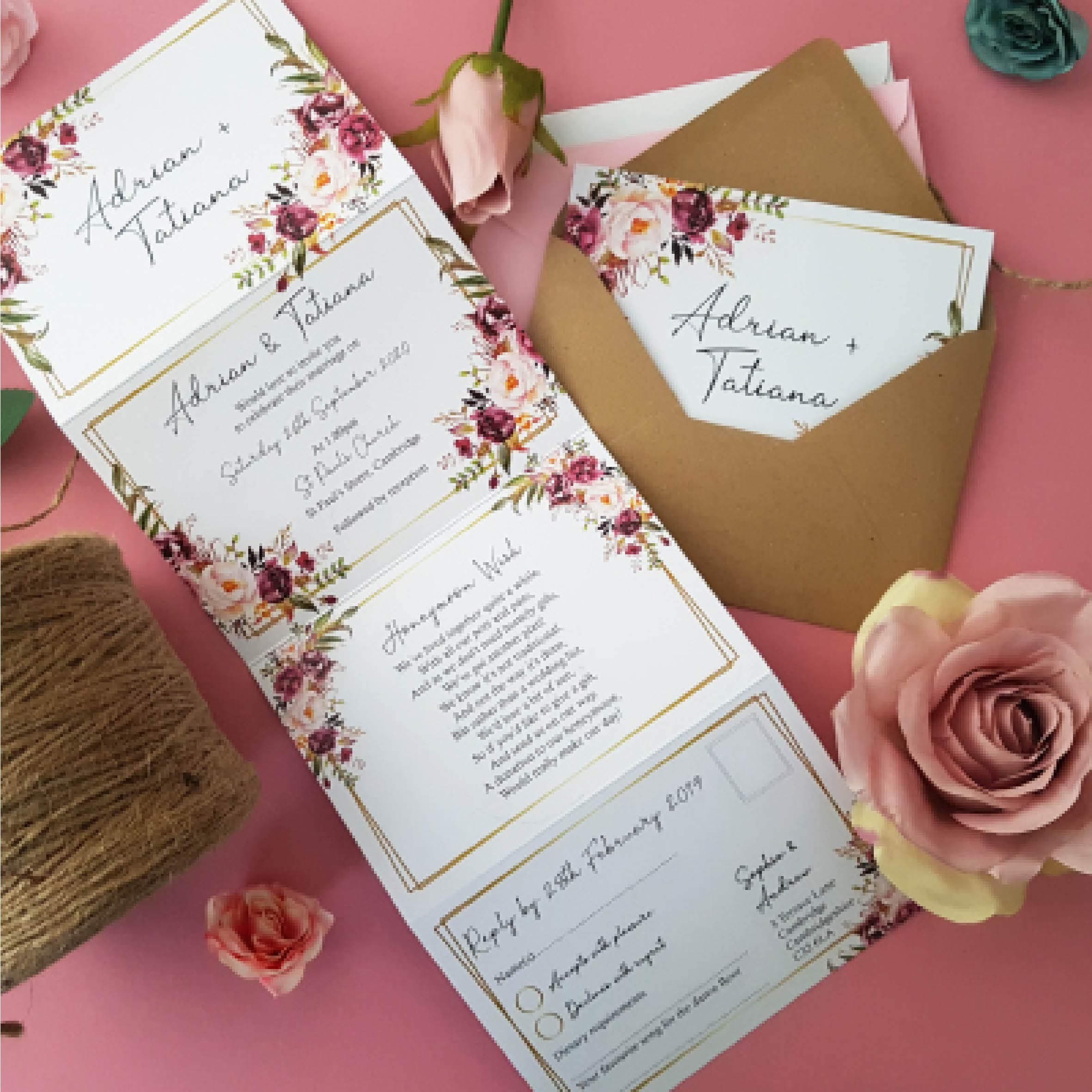Sienna Mai Personalised Wedding Invitations With Choice of Envelopes - Wedding Invites or Evening Invitations 40+ Designs