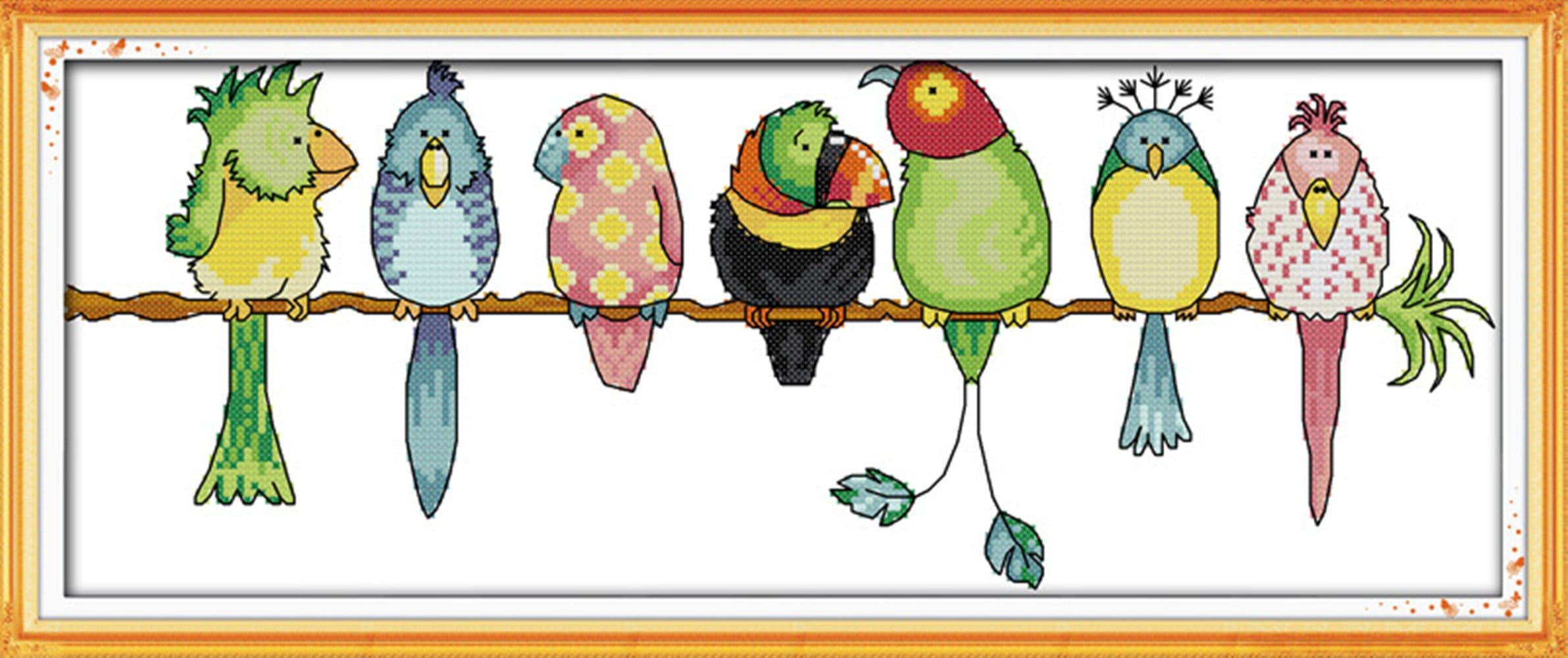 eGoodn Cross Stitch Stamped Kit Pre-Printed Pattern Colorful Parrots, 11ct Aida Fabric Size 22.4 inches by 9.4 inches for Embroidery Needlework Art Crafts Lovers, No Frame