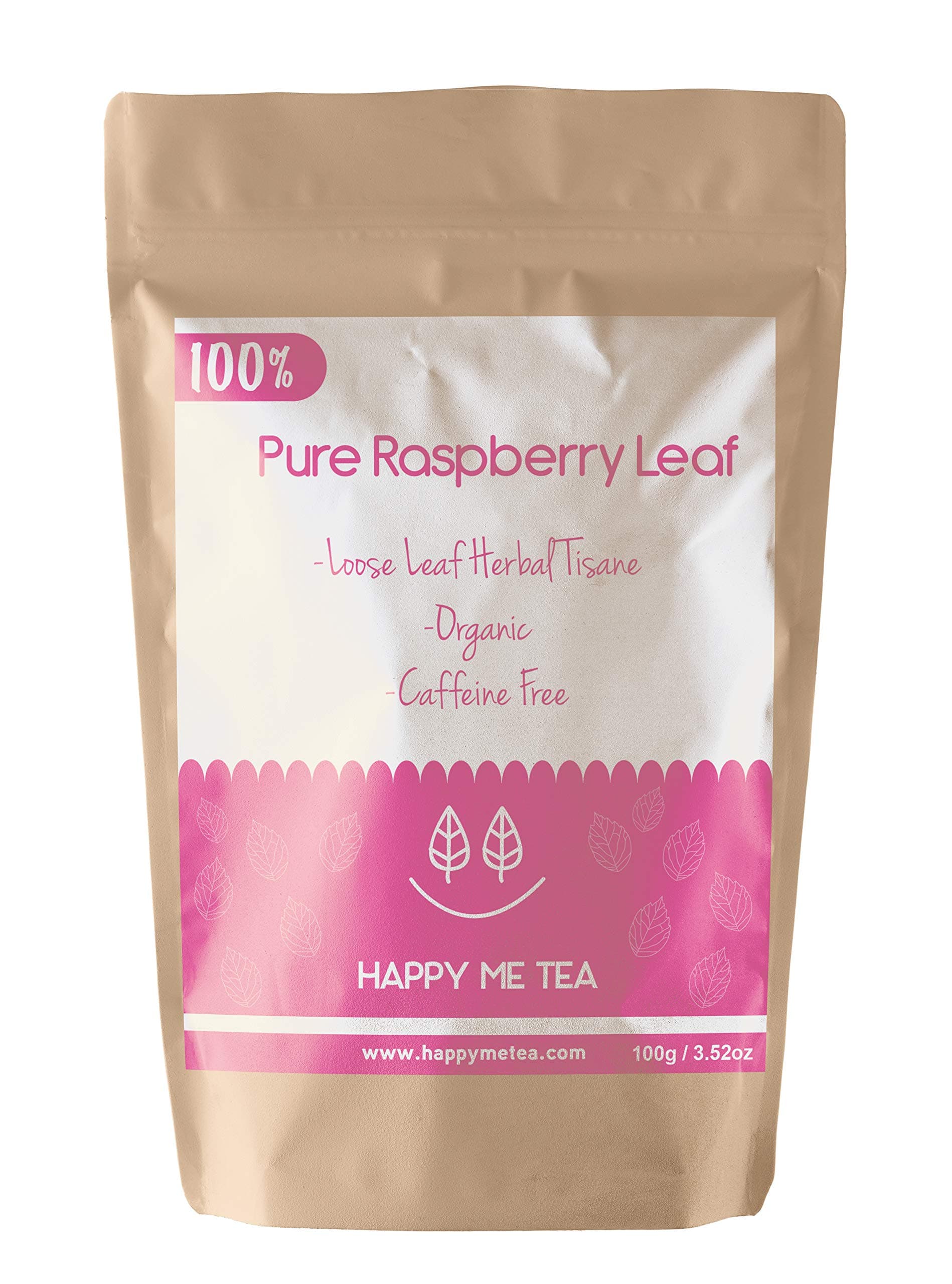 HAPPY ME TEA Raspberry Leaf Tea - 100% Pure Organic Raspberry Tea - Caffeine Free Tea for Pregnancy (100g)