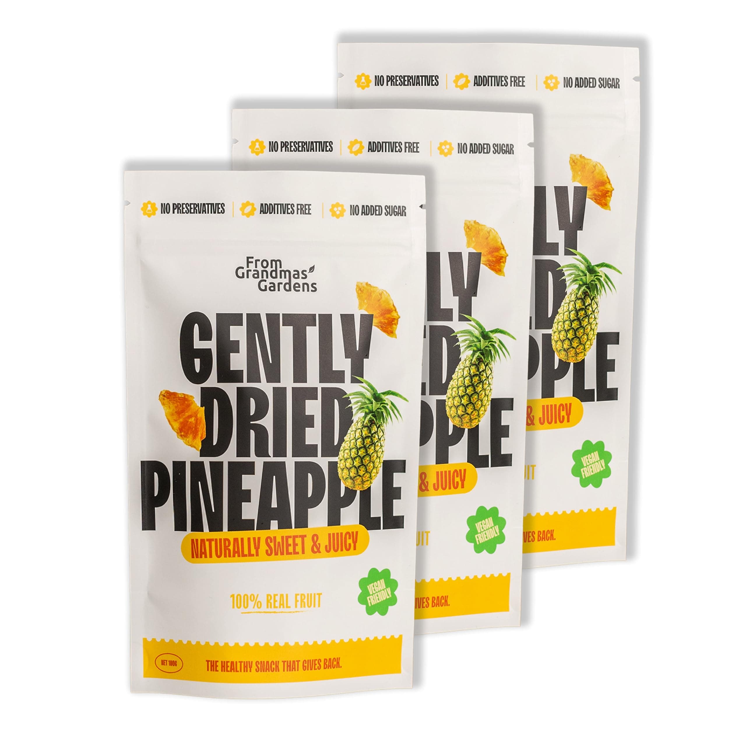 Dried Pineapple - From Grandmas Gardens | 100% Natural, No Added Sugar | Gently Dried, Sweet & Juicy | Resealable Bag for Freshness | Rich in Vitamins | GMO-Free & Preservative-Free