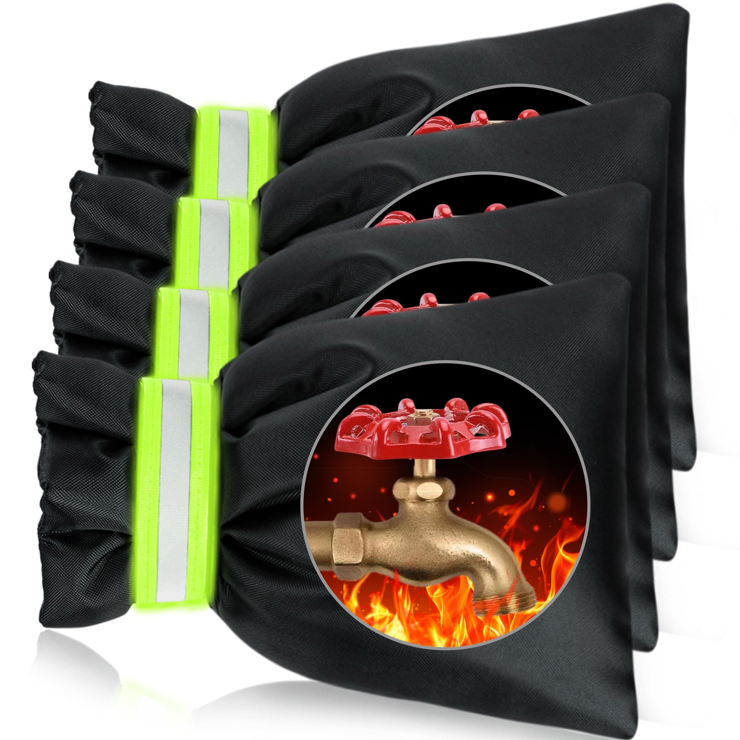 Outdoor Faucet Covers for Winter Freeze Protection 4 Pack Reusable Garden Faucet Cover Socks for Various Faucet Water Spigot Pipe Hose Bib,Waterproof Insulated Anti-Freeze Covers-Reflective Velcro