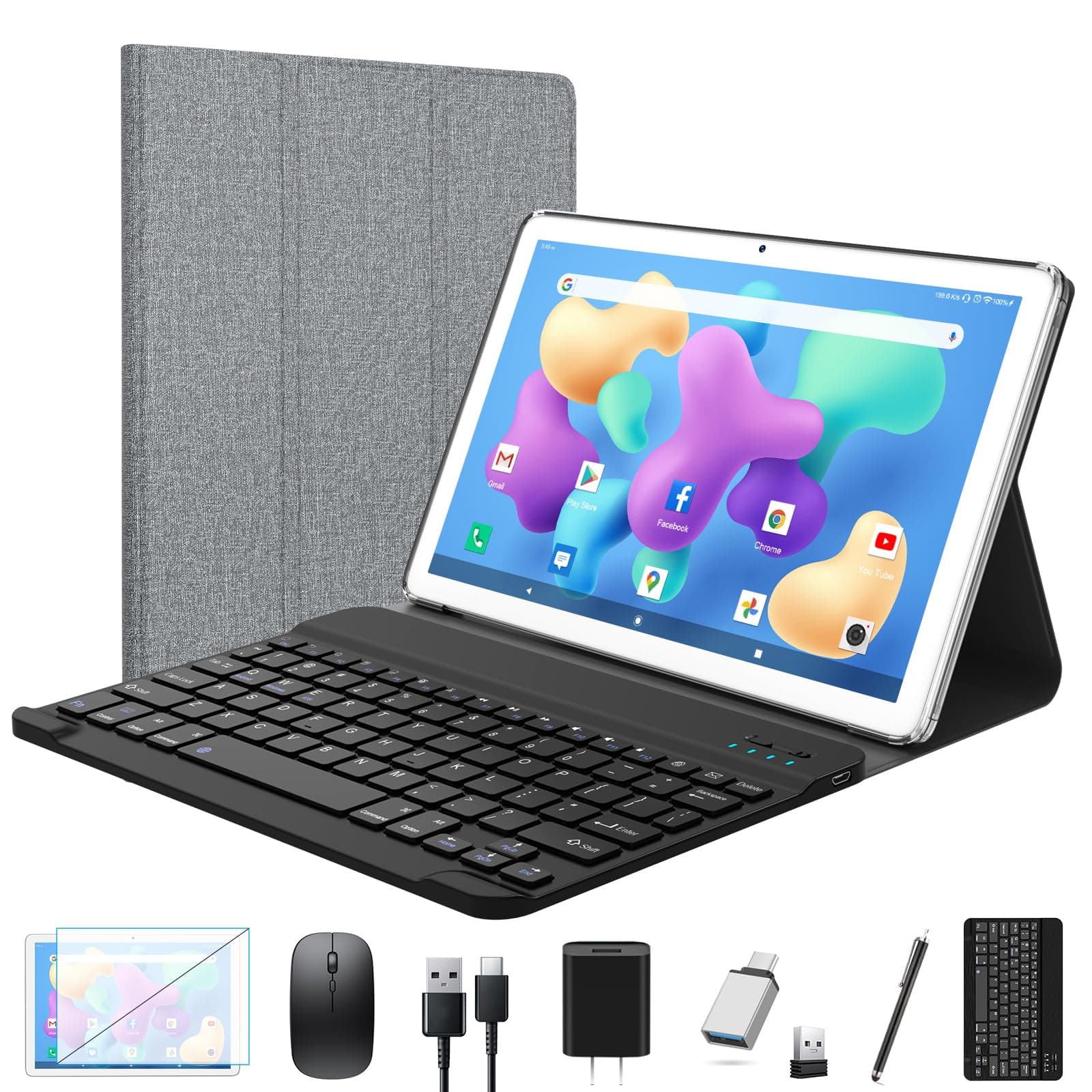 Tablet 2025 Latest Android Tablet 10 inch, Octa-Core 5G WiFi Tablets with Keyboard, 128GB + 8GB + 1TB Expandable Storage, Large Touch-Screen Tableta, 13MP Dual Camera/Bluetooth/GPS/HD Display/Mouse