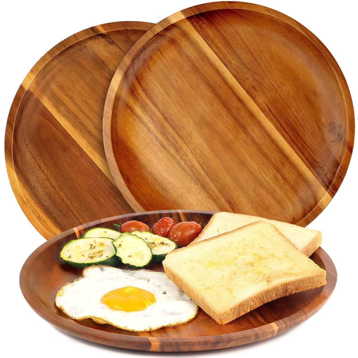 FANICHI Wooden plates (set of 3-11inch) Dinner Plates, Acacia Round Wood Plates, Unbreakable Classic Plates, Easy Cleaning & Lightweight for Dishes Snack, Dessert, Housewarming, Christmas Gift