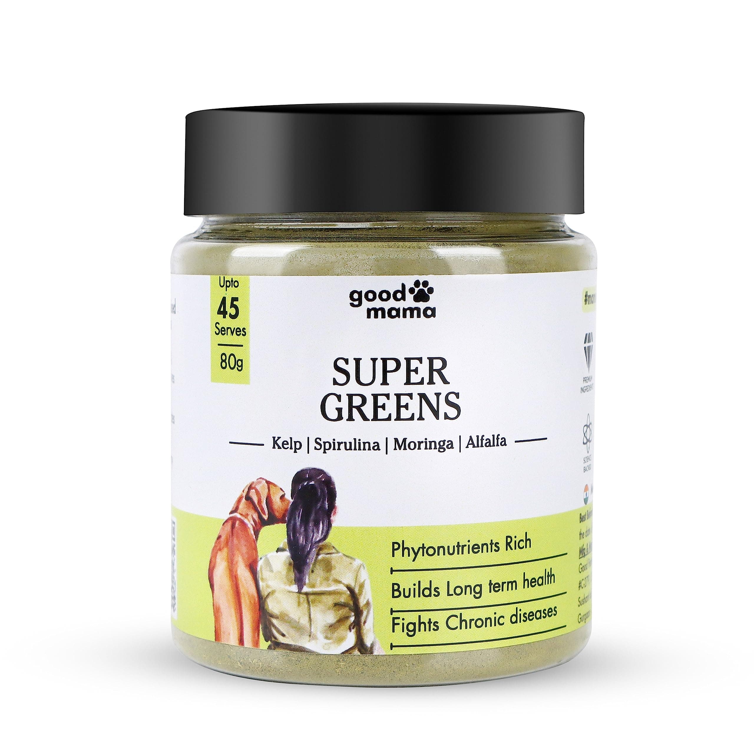 Good Mama Super Greens Multivitamin for Dogs & Cats - Advanced Blend for Skin, Coat, Joints, Digestion, Heart & Immunity. Rich in Trace Minerals & Antioxidants. Kelp | Spirulina | Alfalfa | Moringa