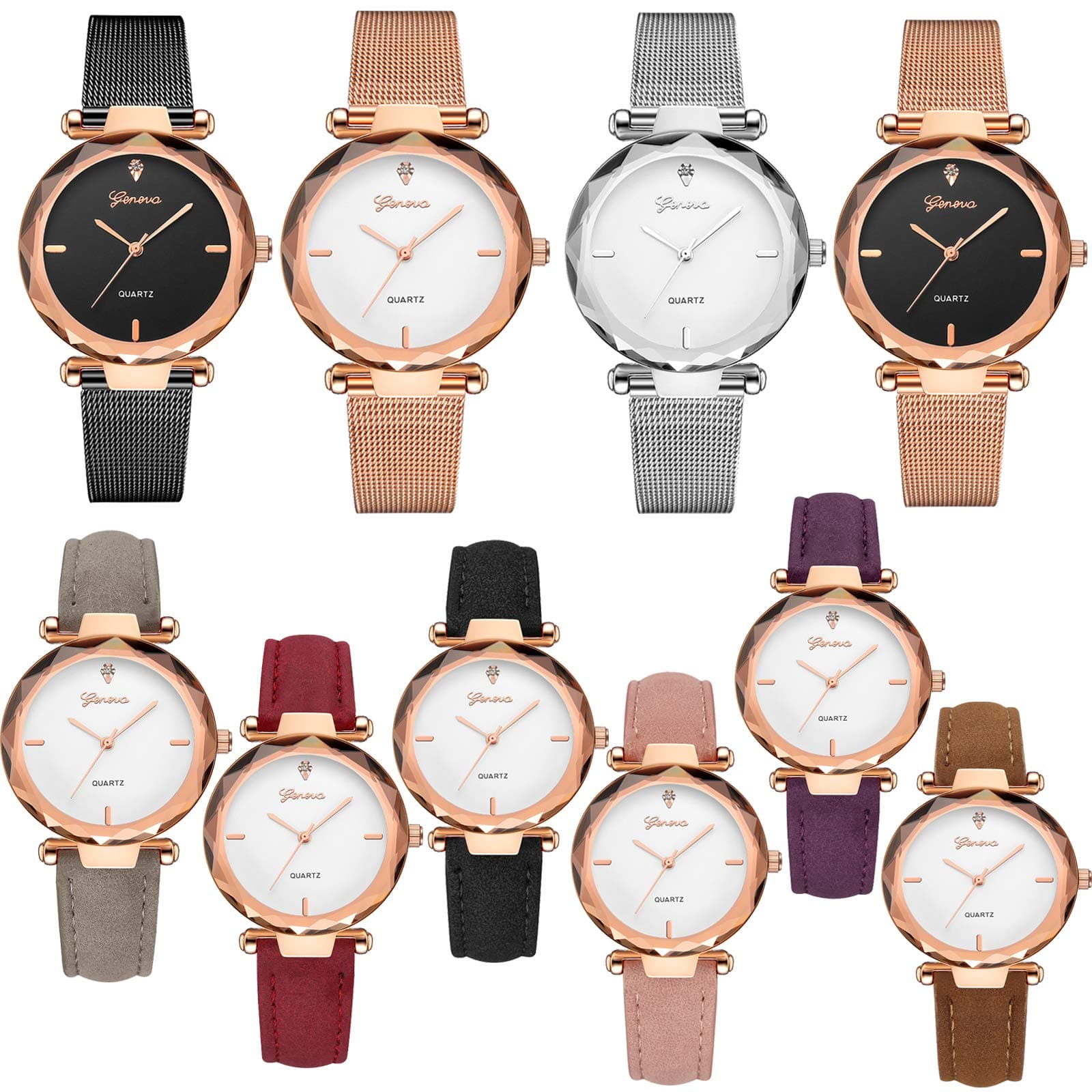 10 Pack Wholesale Women's Watches Classic Business Rose Stainless Steel Rhinestone Inlaid WristWatches Geneva relogio