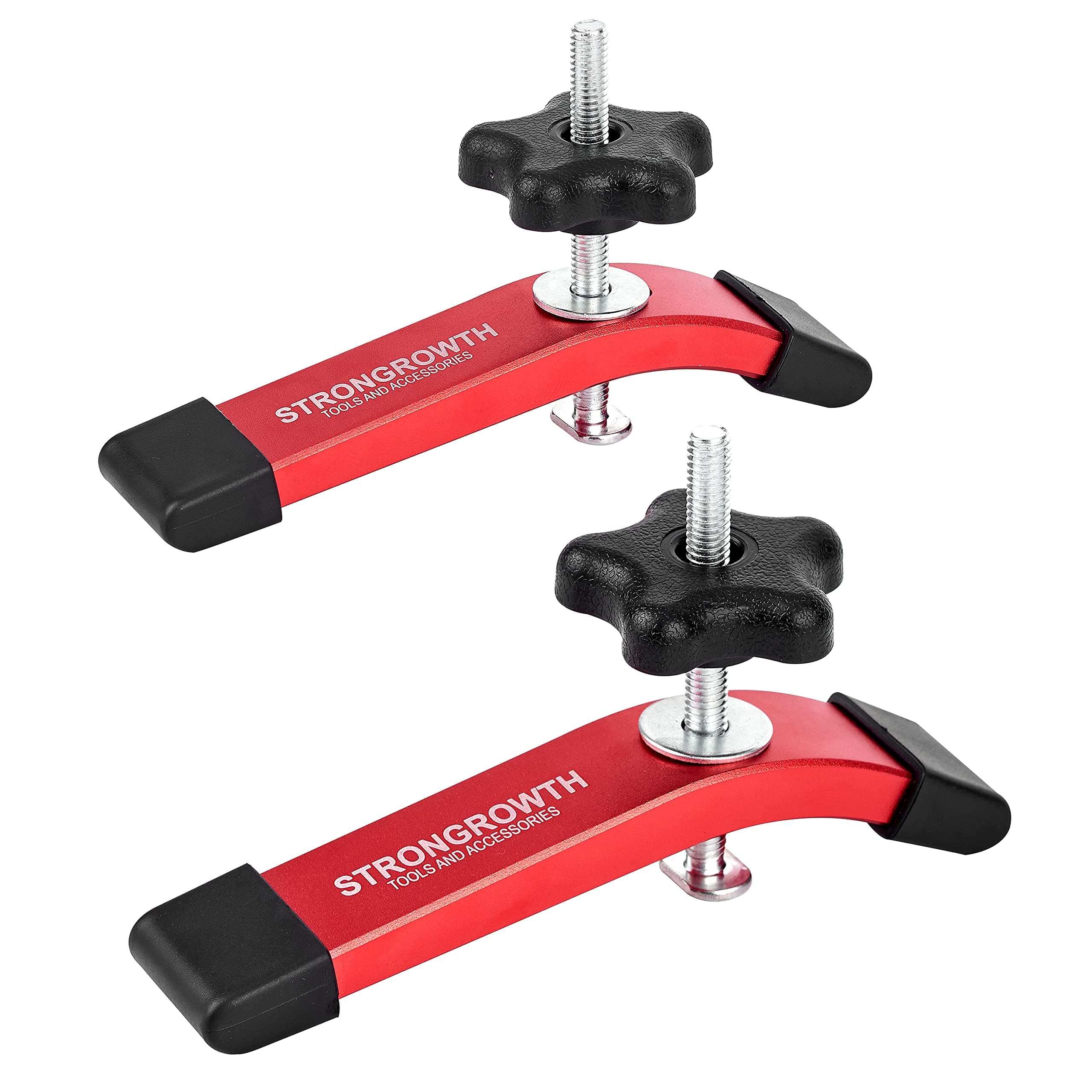 T track Hold Down Clamps - Double Cut Profile Universal T-Track Clamps, 6-3/8"L x 1-1/4"W -Woodworking and t slot clamp - Fine Sandblast Anodized - Red Color-2PK