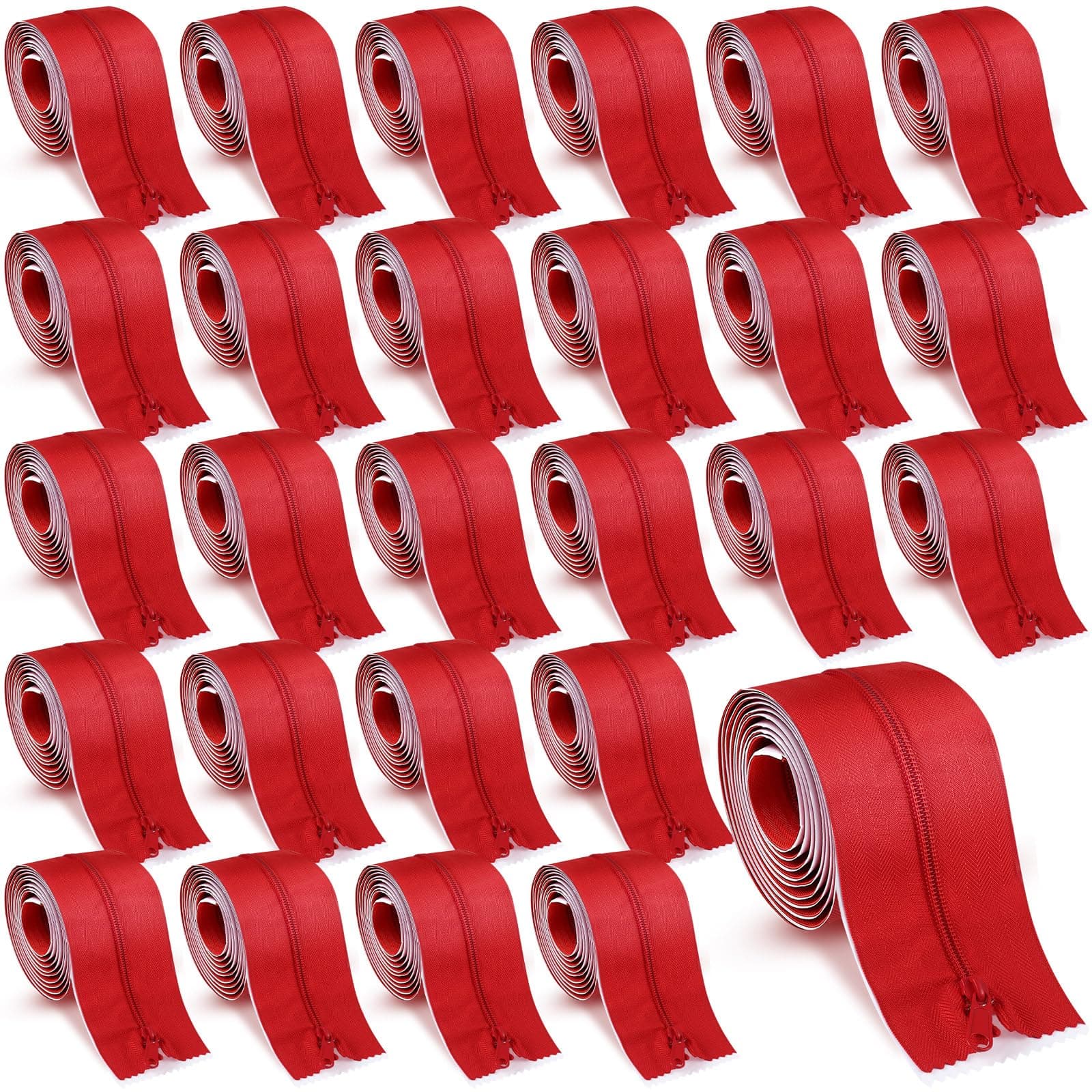 Tigeen 12 Rolls Heavy Duty Zipper for Dust Barriers Zipper Door 7 ft x 3 Inches Zipper Tape Self Adhesive Instant Door Zipper, Red