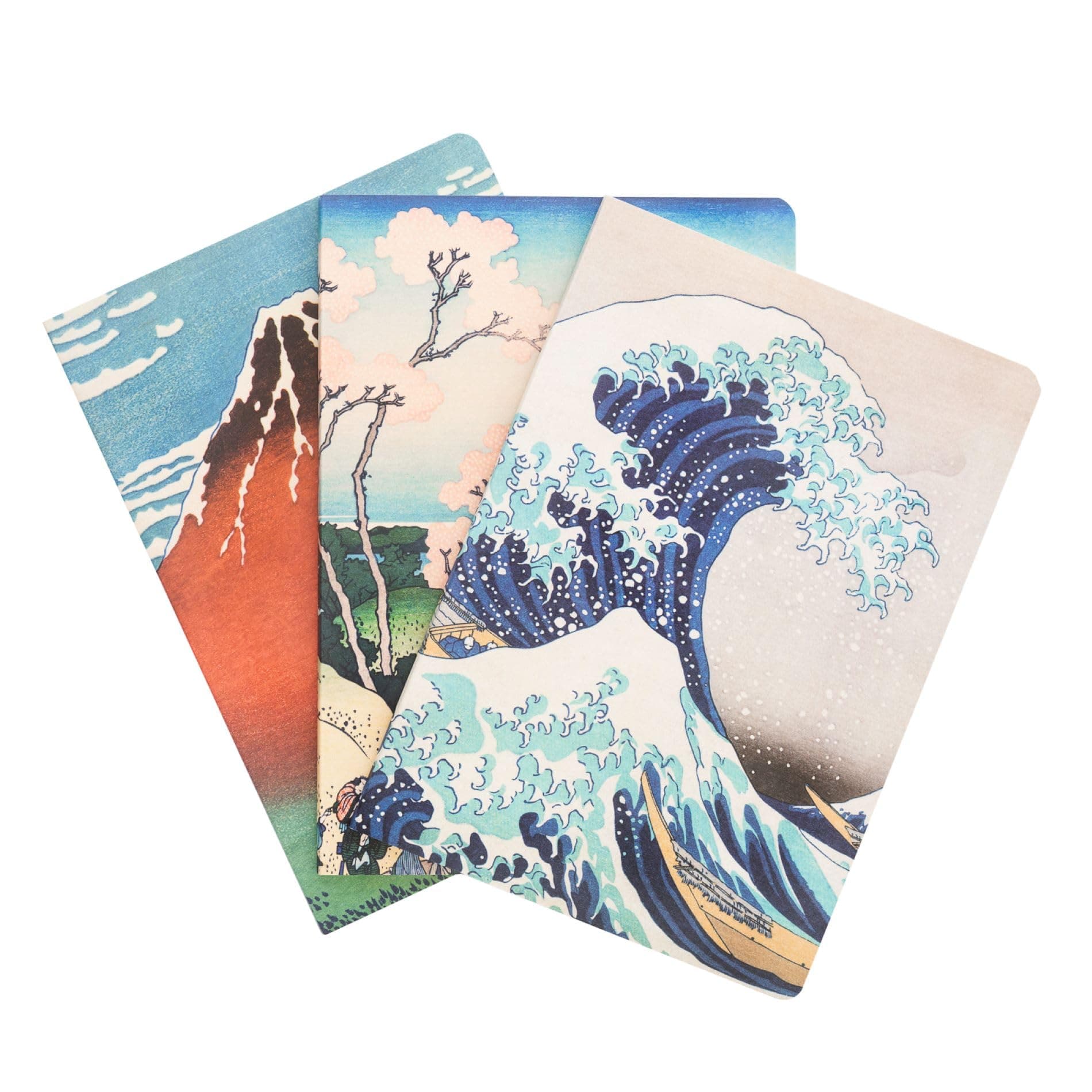 Grupo Erik A5 Notebook Set - Hokusai | 3 A5 Notebooks - Lined, Plain, Dotted - 32 sheets (64 pages) | Japanese Notebook, Cute Stationery Gifts Under 10 Pounds