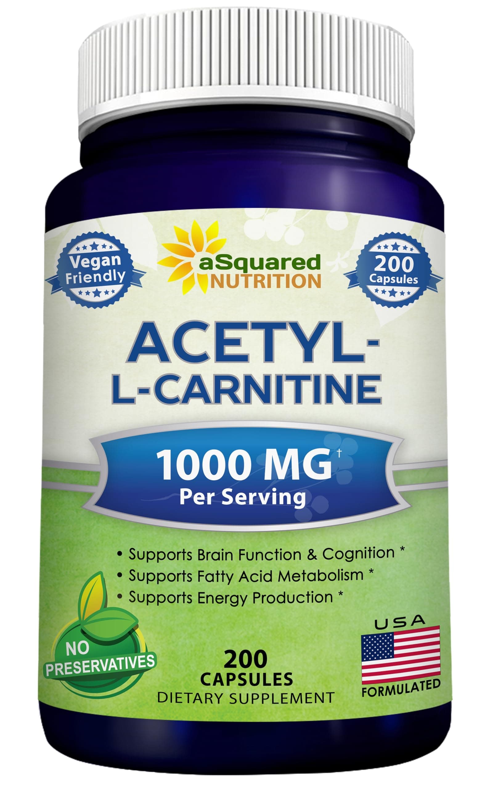 Acetyl L-Carnitine 1000mg Per Serving Max Strength - 200 Veggie Capsules - High Dosage Acetyl L Carnitine HCL (ALCAR) Supplement Pills to Support Pure Energy, Brain Function