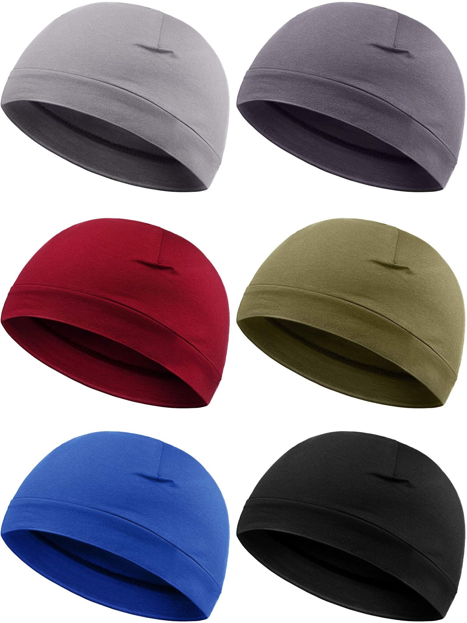 6 Pieces Men Skull Caps Cotton Beanies Sleep Hats Multifunctional Helmet Liner Cap for Men and Women