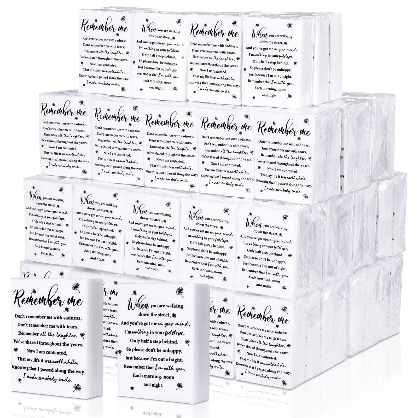 Sinmoe 120 Bulk Funeral Tissues Keepsakes Memorial Facial Pocket Tissues Favors Inspirational Poem 3 Ply Mini Travel Size Tissue Packs Memorial for Guests Relatives Family