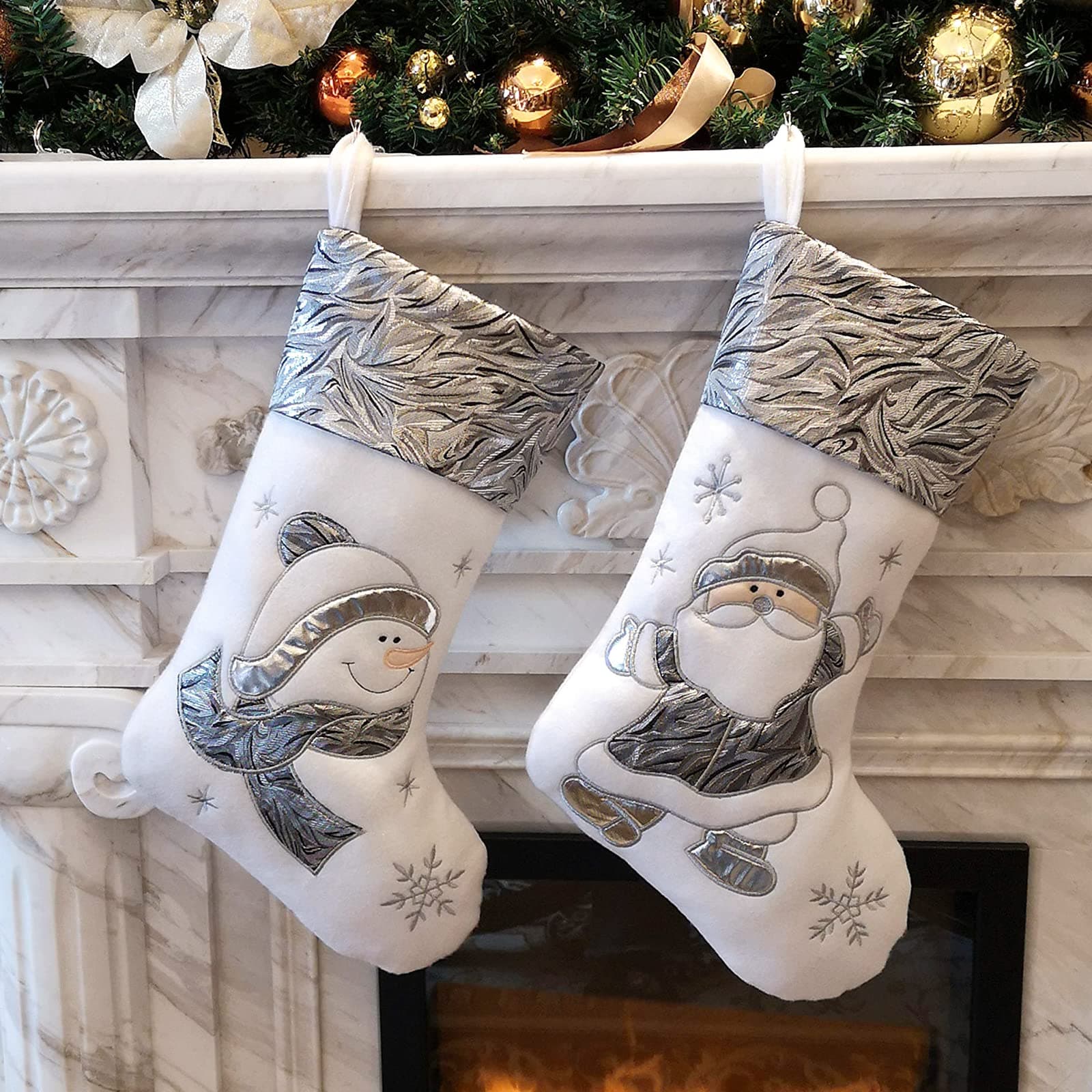 Wewill Classic Christmas Stockings Set of 2 Santa, Snowman Xmas Character 17 inch (Style 5)