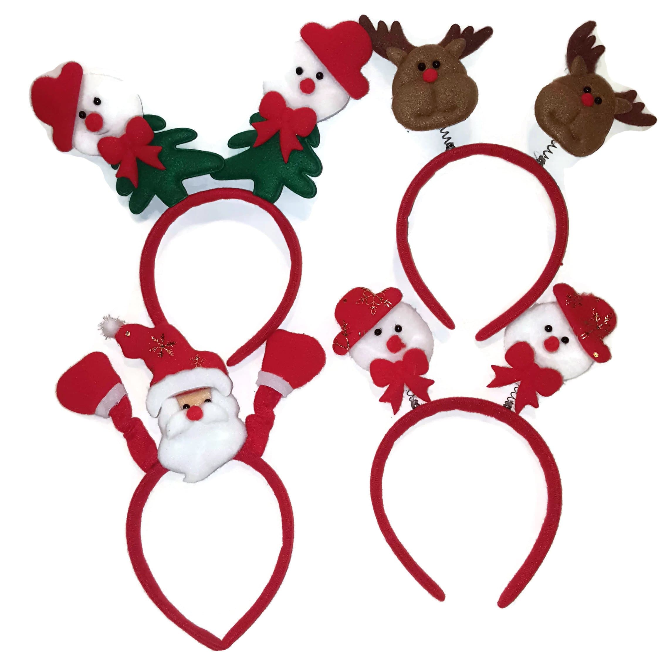 Set of 4 Christmas Friends Felt Headbands Bobble Santa, Reindeer, Xmas Tree and Snowman