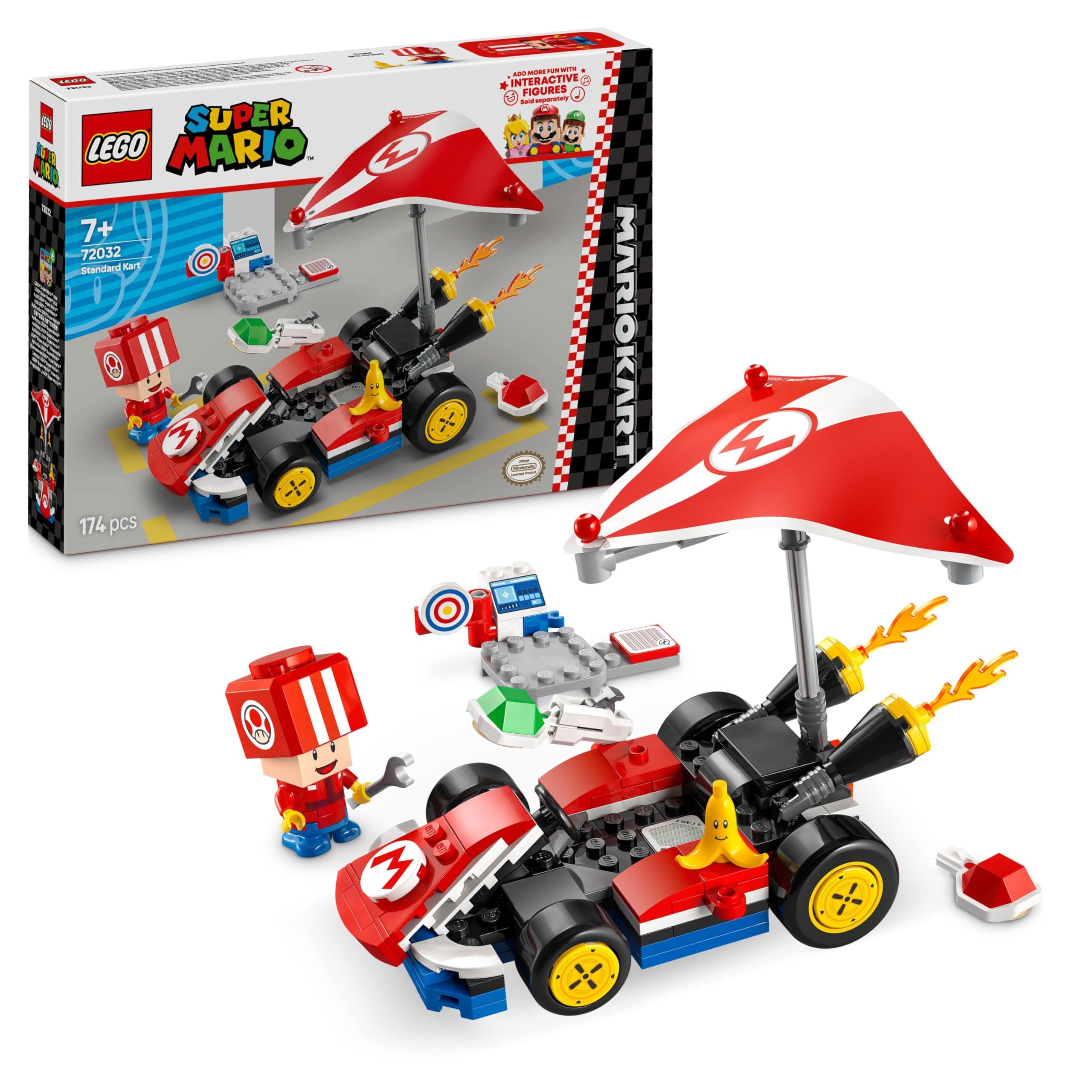 LEGO Super Mario: Mario Kart – Standard Kart, Car Toy Set for Kids, Includes a Toad Character Figure for Independent Play, Creative Birthday Gift for 7 Plus Year Old Boys, Girls and Gamers 72032