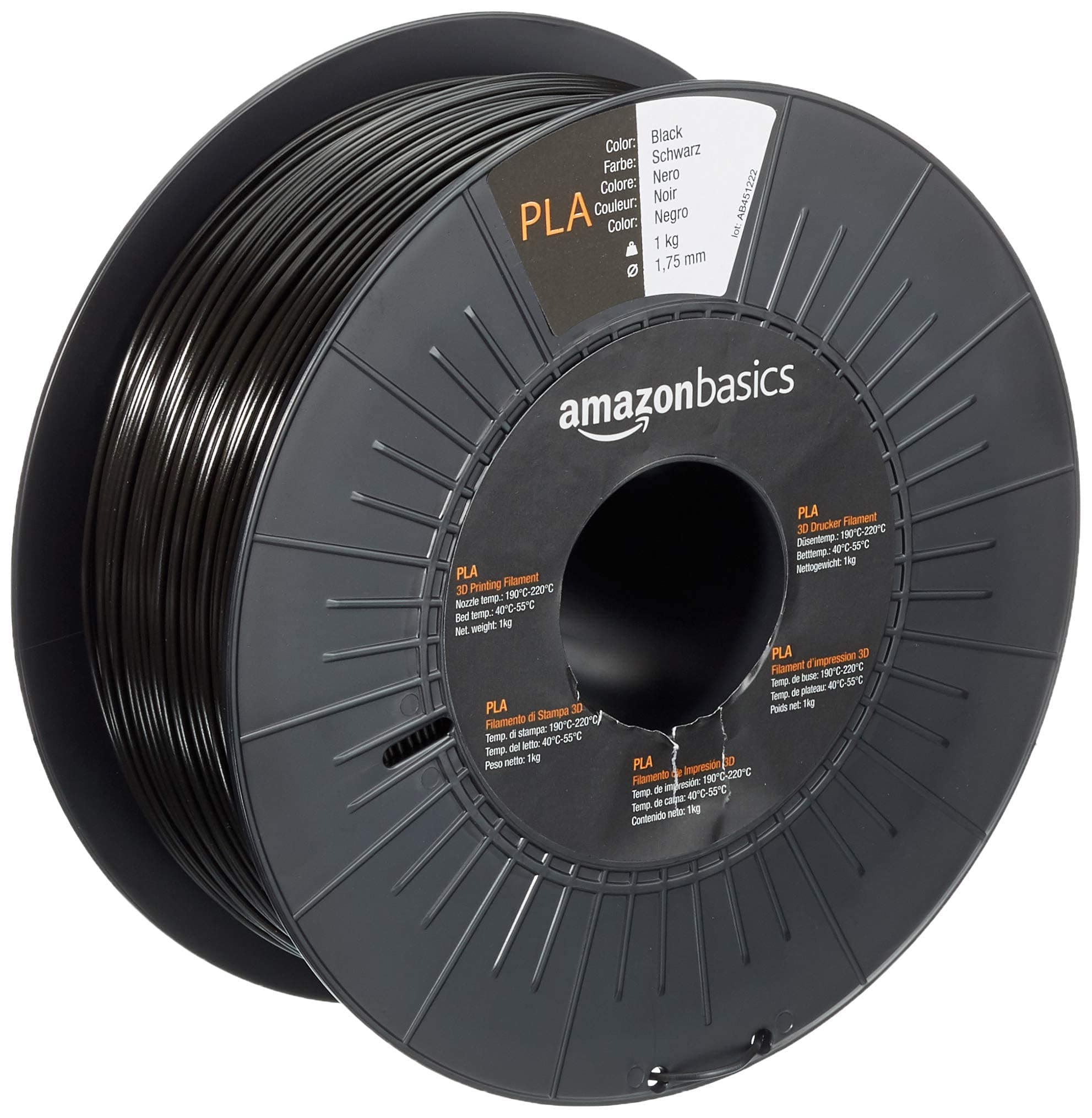 Amazon Basics PLA 3D Printer Filament, 1.75 mm, Black, 1 kg per Spool