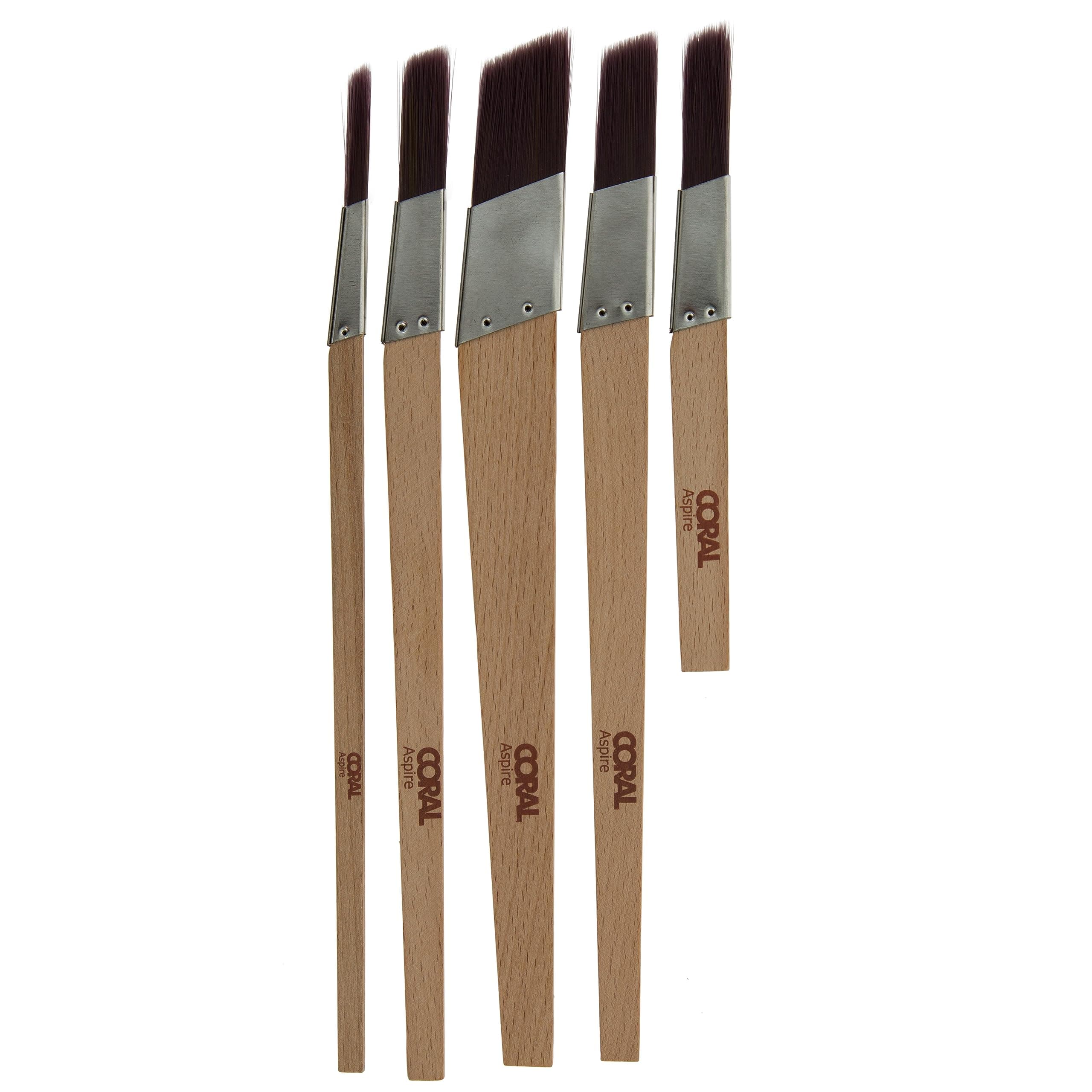 33749 Aspire 5 piece Slant Lining Fitch Paint Brush set Professional Firm Profile for Fast Accurate Detail Ultra-Smooth Finish with Emulsion or Gloss FSC Wood 0.25", 0.5", 0.75", 1", 0.5" Stubby