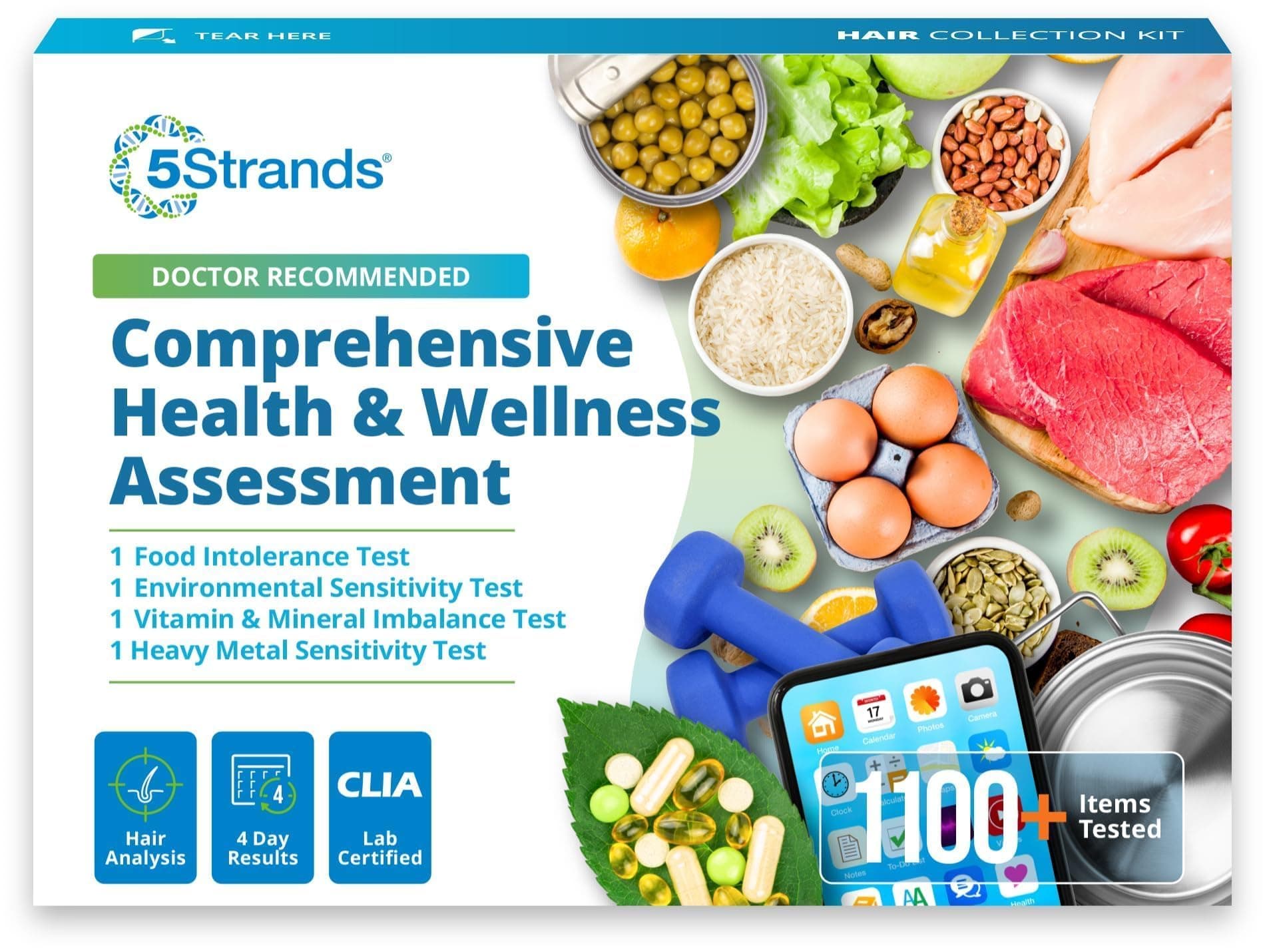 5Strands Food Intolerance, Environmental & Heavy Metal Sensitivity, and Nutritional Imbalance Test for Adults & Kids, 1119 Items Tested, Gut Health Test, Hair Analysis, Results in 4 Days