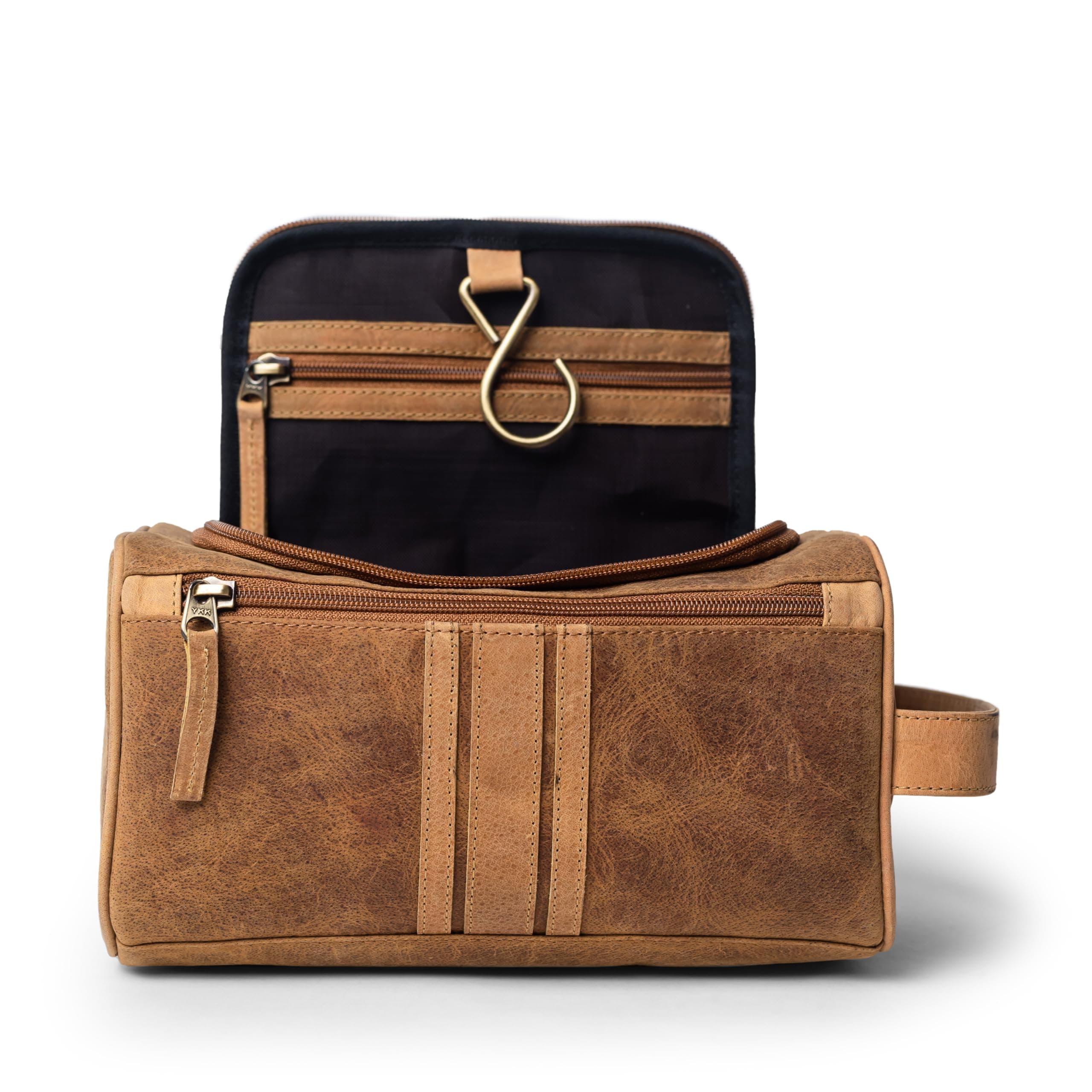 Nolita Handmade Genuine Buffalo Leather Hanging Toiletry Bag Travel Dopp Kit for Men and Women Crazy Horse Distressed Vintage Brown