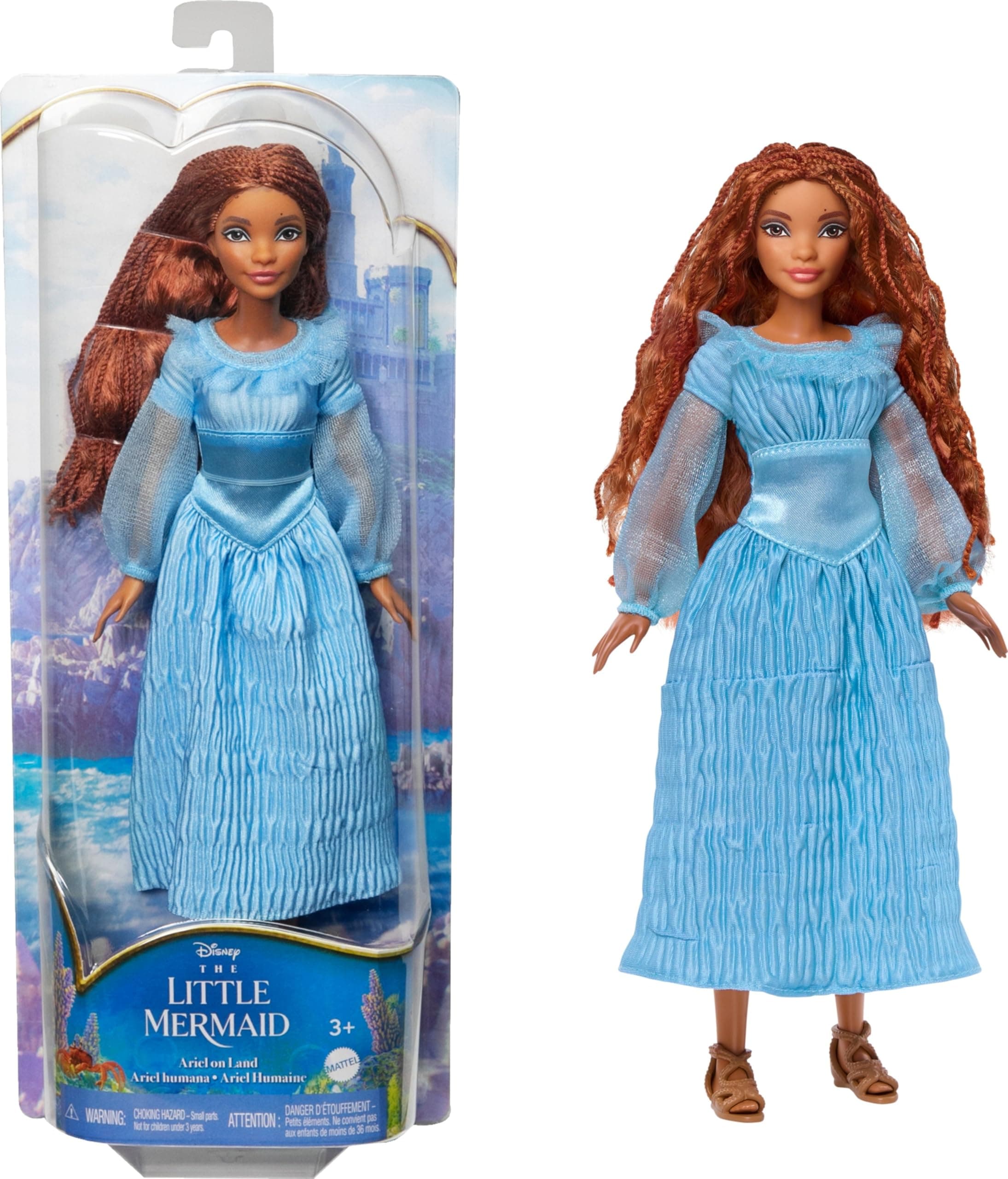 Mattel Disney The Little Mermaid Ariel Fashion Doll on Land in Signature Blue Dress, Toys Inspired by Disney’s The Little Mermaid, HLX09