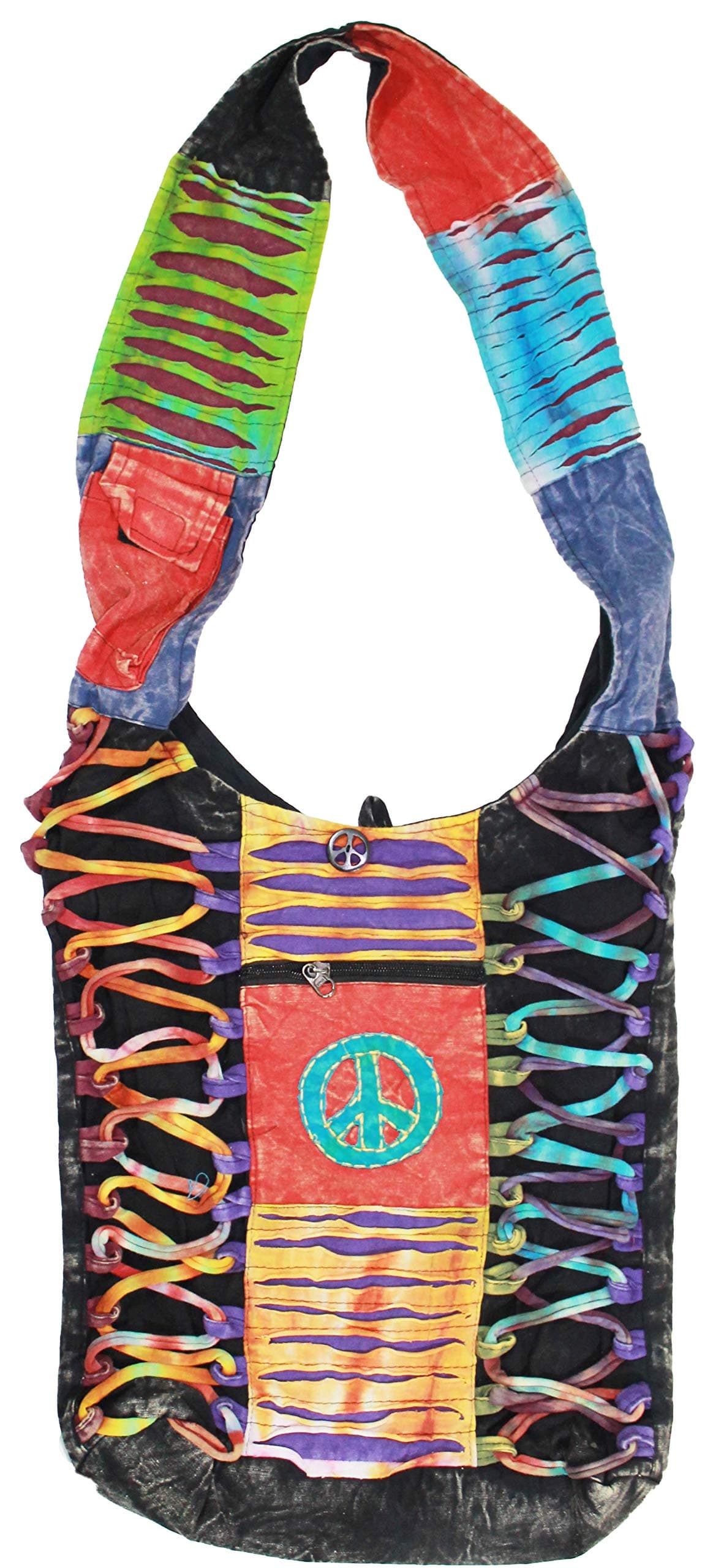 Hobo Bohemian Hippie Cotton Ripped Razor Cut Crossbody Bag Purse Handmade Nepal