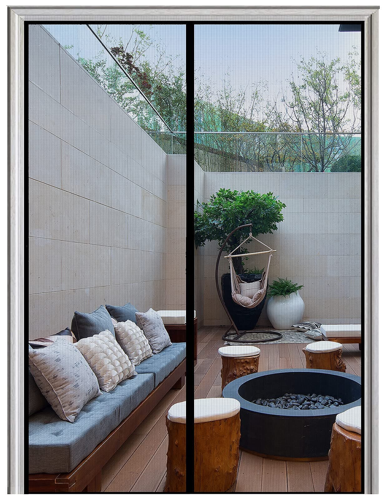 Magnetic Screen Door Fiberglass-2024 New Upgraded Magnets & Strengthen-Heavy Duty & Durable Mesh Curtain with Weights in Bottom-Full Frame Magic Seal-Hands Free-Screen is 39''X83''-Black