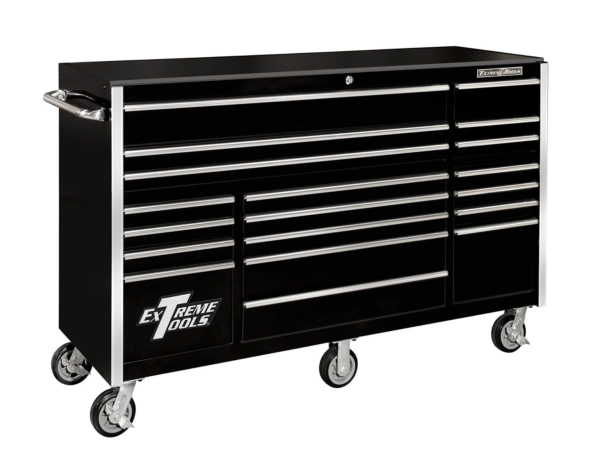Extreme Tools RX722519RCBK Rx Series 19 Drawer Roller Cabinet with Ball Bearing Slides, 72-Inch, Black High Gloss Powder Coat Finish