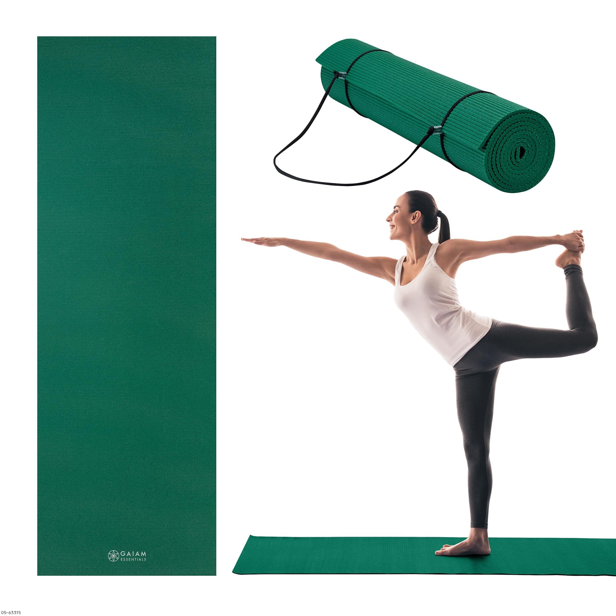 Gaiam Essentials 1/4" Thin (6mm) Yoga & Pilates, Fitness & Exercise Mat with Easy-Cinch Carrier Strap Cusion Support For Fitness and Gym Workouts