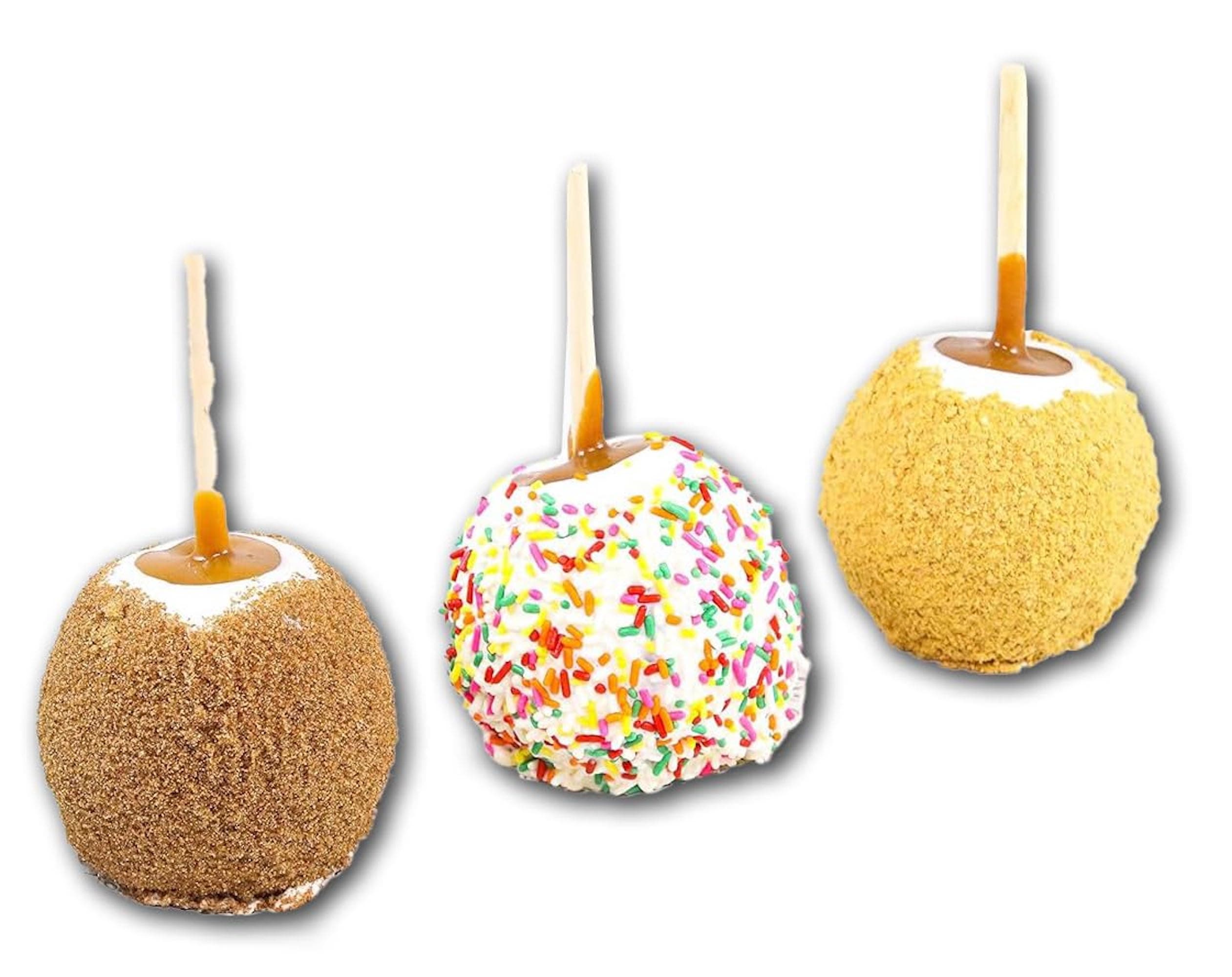 Caramel Apple 3 Pack - White Chocolate Dipped Caramel Granny Smith Apples in Cinnamon Sugar, Sprinkles & Graham Cracker | Tasty Gift | Handmade in Small Batches | Guaranteed to Arrive Fresh