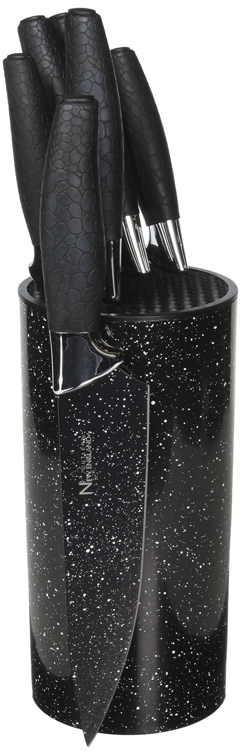 7Pc Marble Finish Nonstick Knife Set - Black