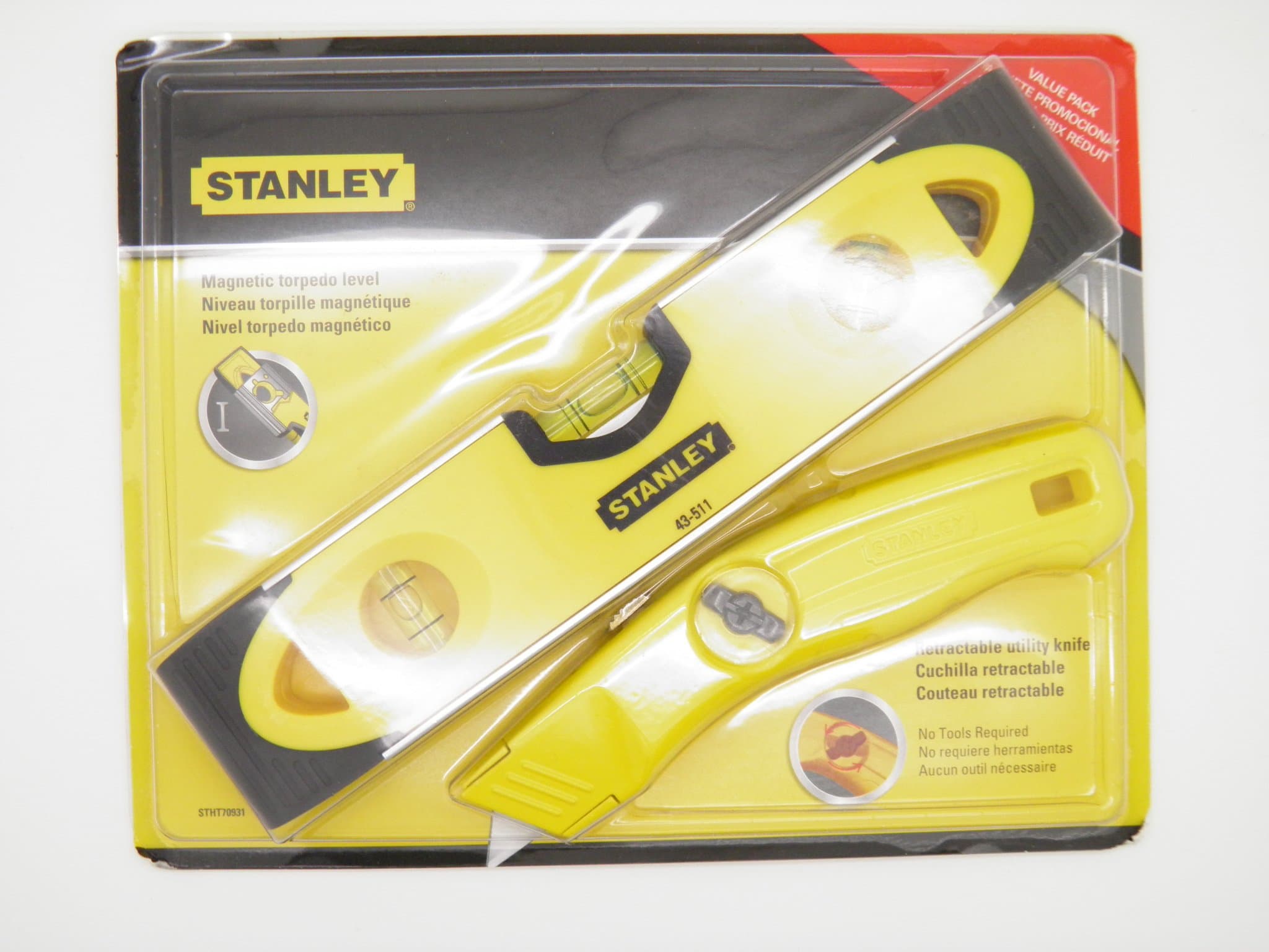Stanley Magnetic Torpedo Level with Standley Retractable Utility Knife
