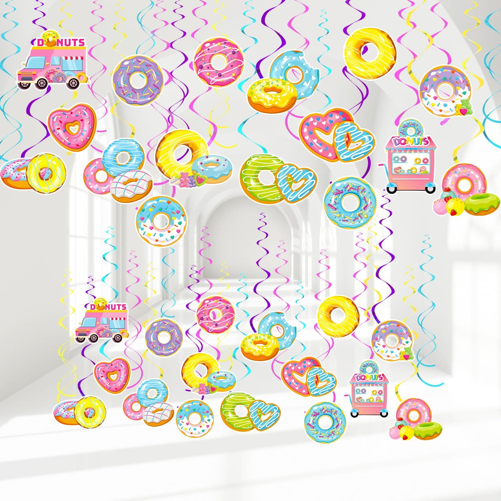 Faccito68 Pieces Donut Party Hanging Swirls Decor Donut Birthday Spiral Streamer Doughnut Grow Party Ceiling Hanging Swirl for Donut Theme Birthday Baby Shower Party Supplies Decor