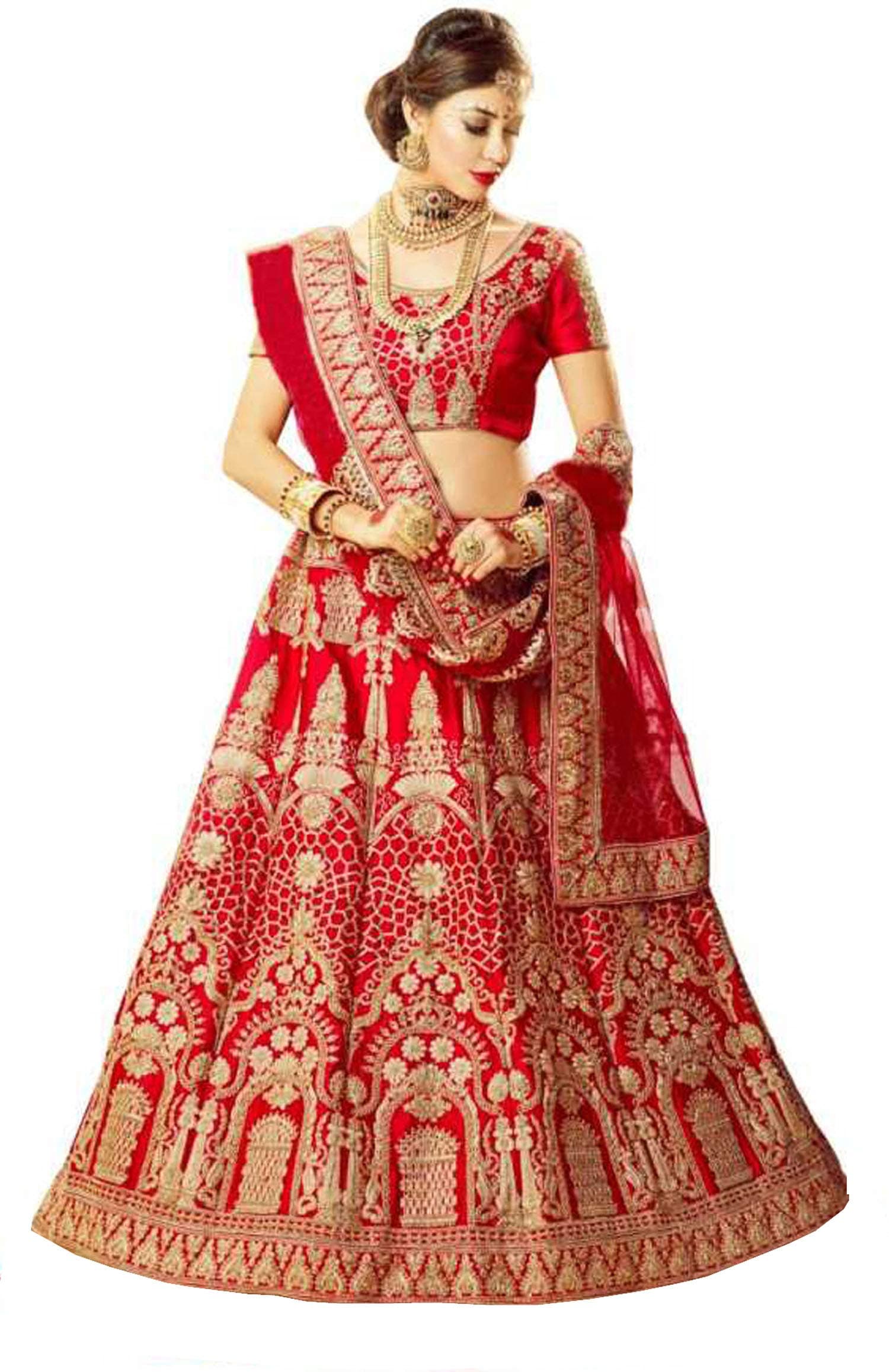 parth fashion Women's Silk Semi stitched Lehenga Choli (red taj_Red_Free Size)