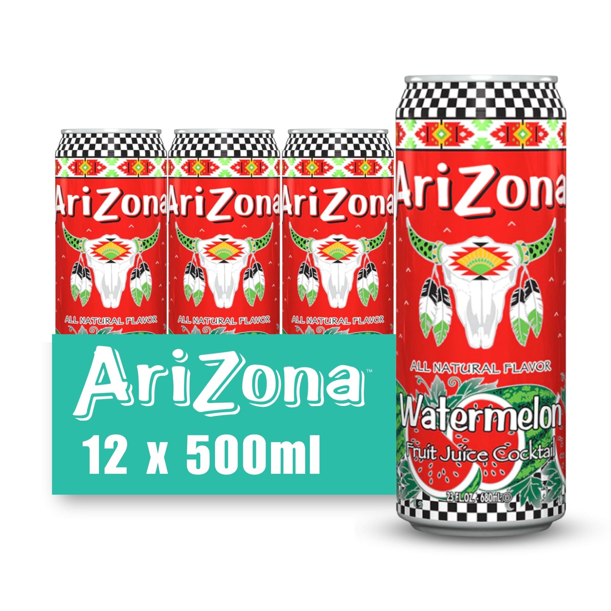 Arizona Watermelon Juice Cocktail, Pack of 12 x 500ml Cans, Fruity Drink with Real Fruit Juice, No Artificial Colours or Preservatives