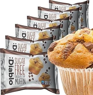 Diablo Sugar Free Chocolate Chip Muffin Cupcake - Sweetened with Maltitol, Halal & Kosher Approved, Sugar Free Snacks - Perfect for Gifting, Birthdays, Special Occasions - 45g Each, Pack of 6