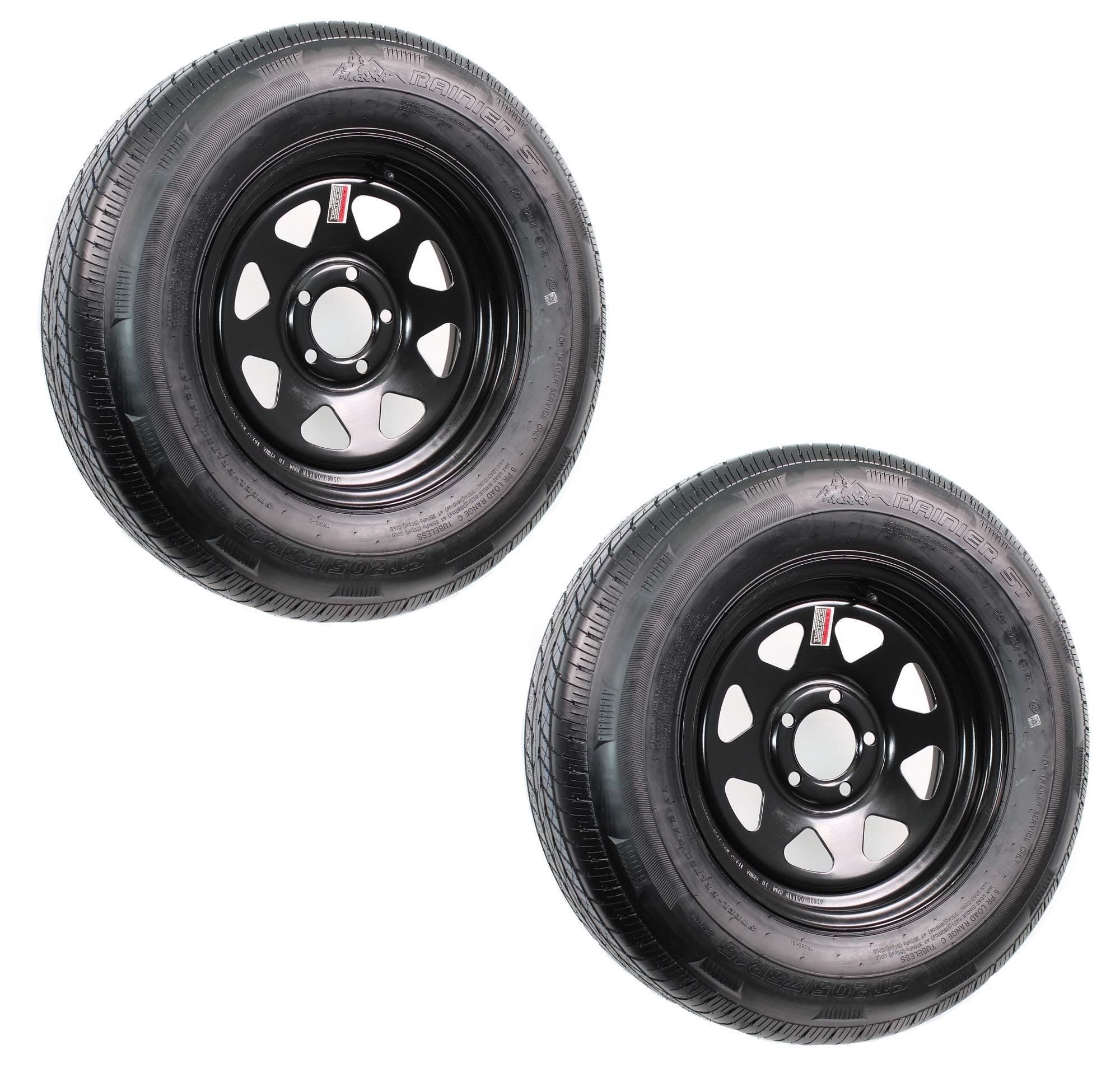 eCustomRim2-Pack Radial Trailer Tires On Rims ST205/75R15 Load Range C 5-4.5 Black Spoke Wheel - 6 Year Warranty w/Free Roadside