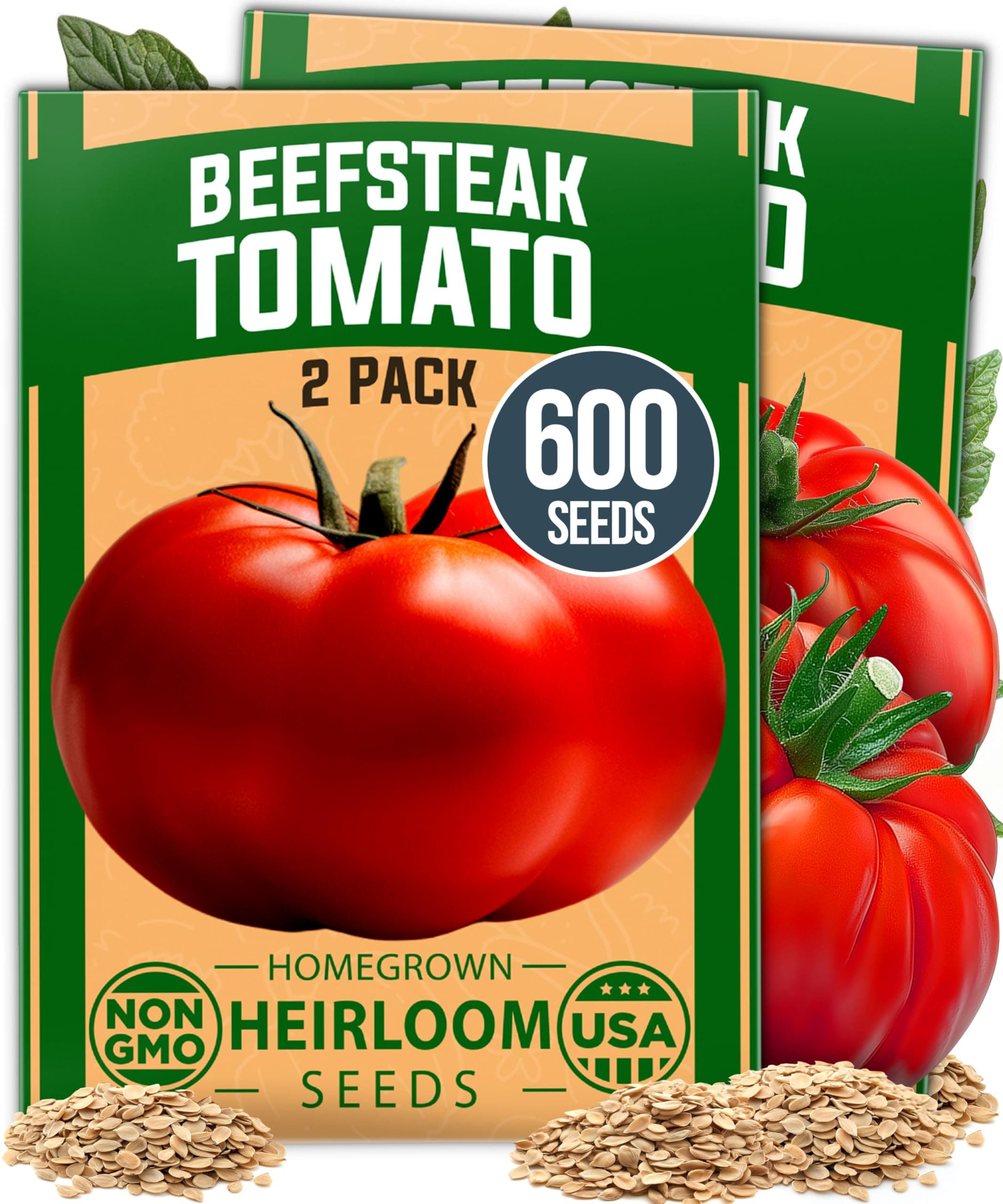 Beefsteak Tomato Seed 2Pack - 600 Heirloom Tomato Seeds for Planting Outdoors High-Yield Non-GMO Vegetable Seeds for Growing Large, Meaty Tomatoes for Summer Dishes (Solanum lycopersicum)