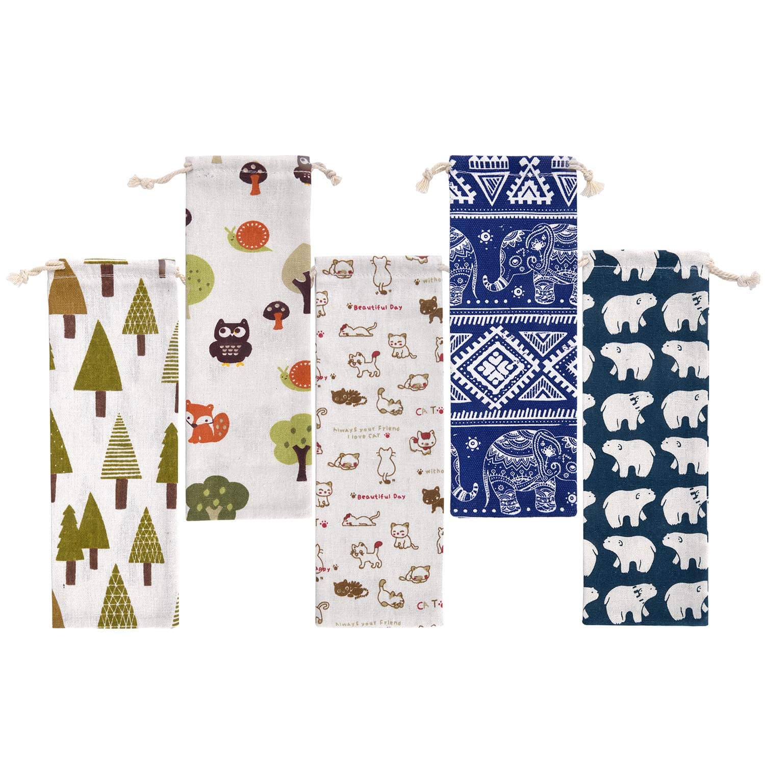 Straw case, chopsticks, utensil and flatware travel case, utensil and cutlery carrying bag, straw pouch and straw carrying case, Steelish (Large, 5patterns)