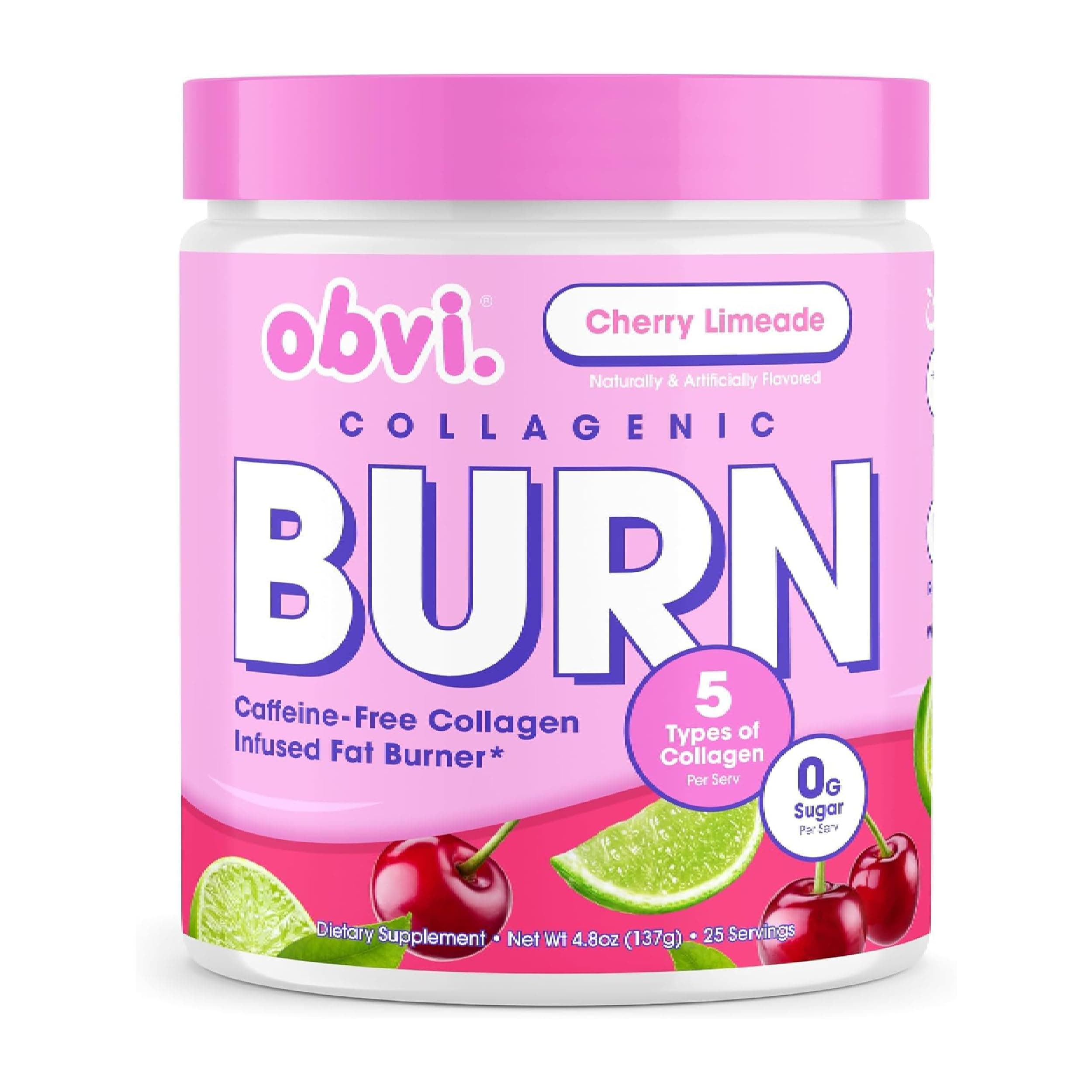 Obvi Collagenic Burn Powder | Collagen Peptide Blend with GBB, Ashwagandha & Green Coffee | Boosts Metabolism, Energy, and Wellness | Supports Skin, Hair, Nails, Joints | Cherry Limeade 25 Servings